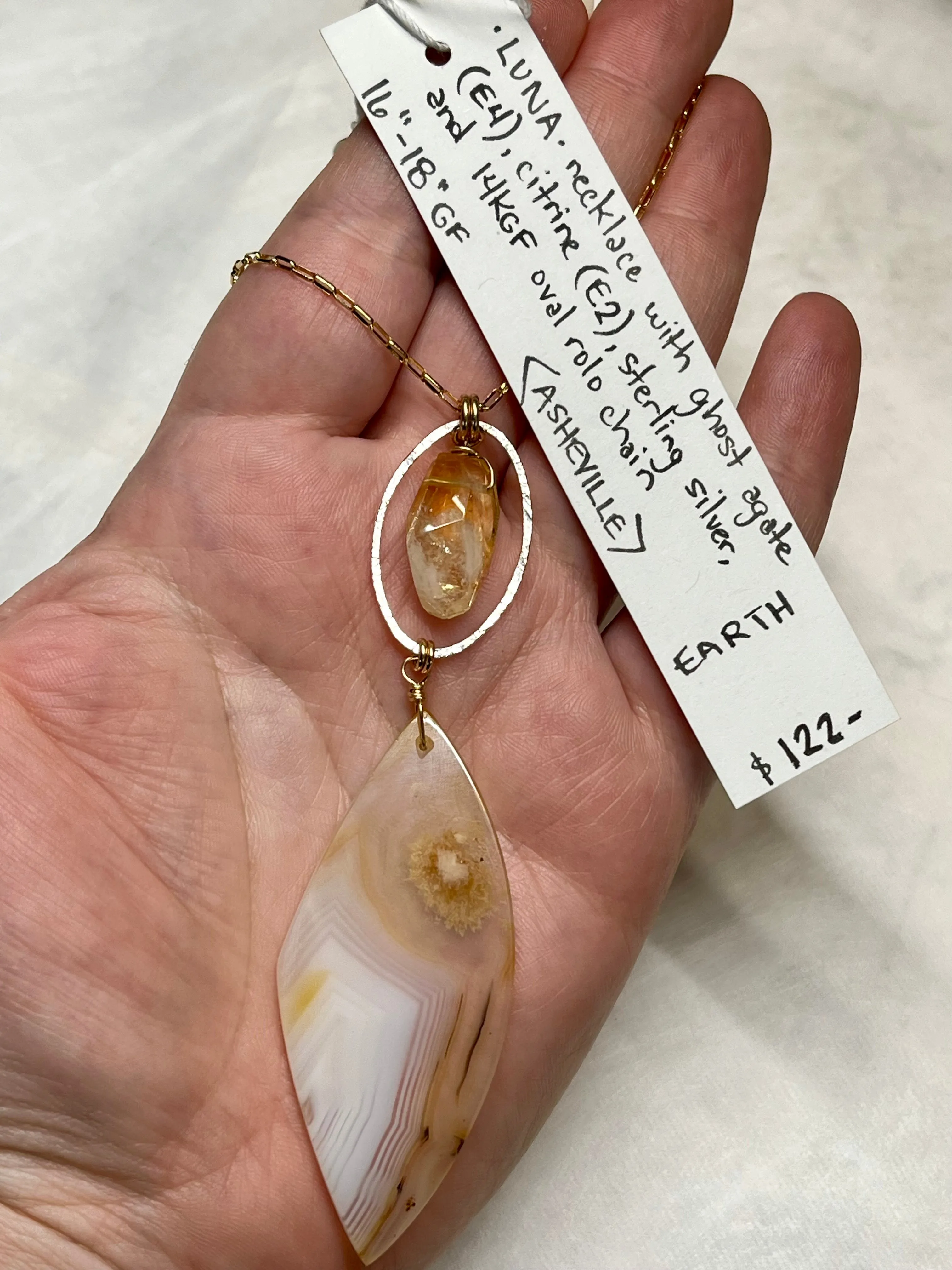 •LUNA• ghost agate   citrine   mixed metal necklace (16"-18")