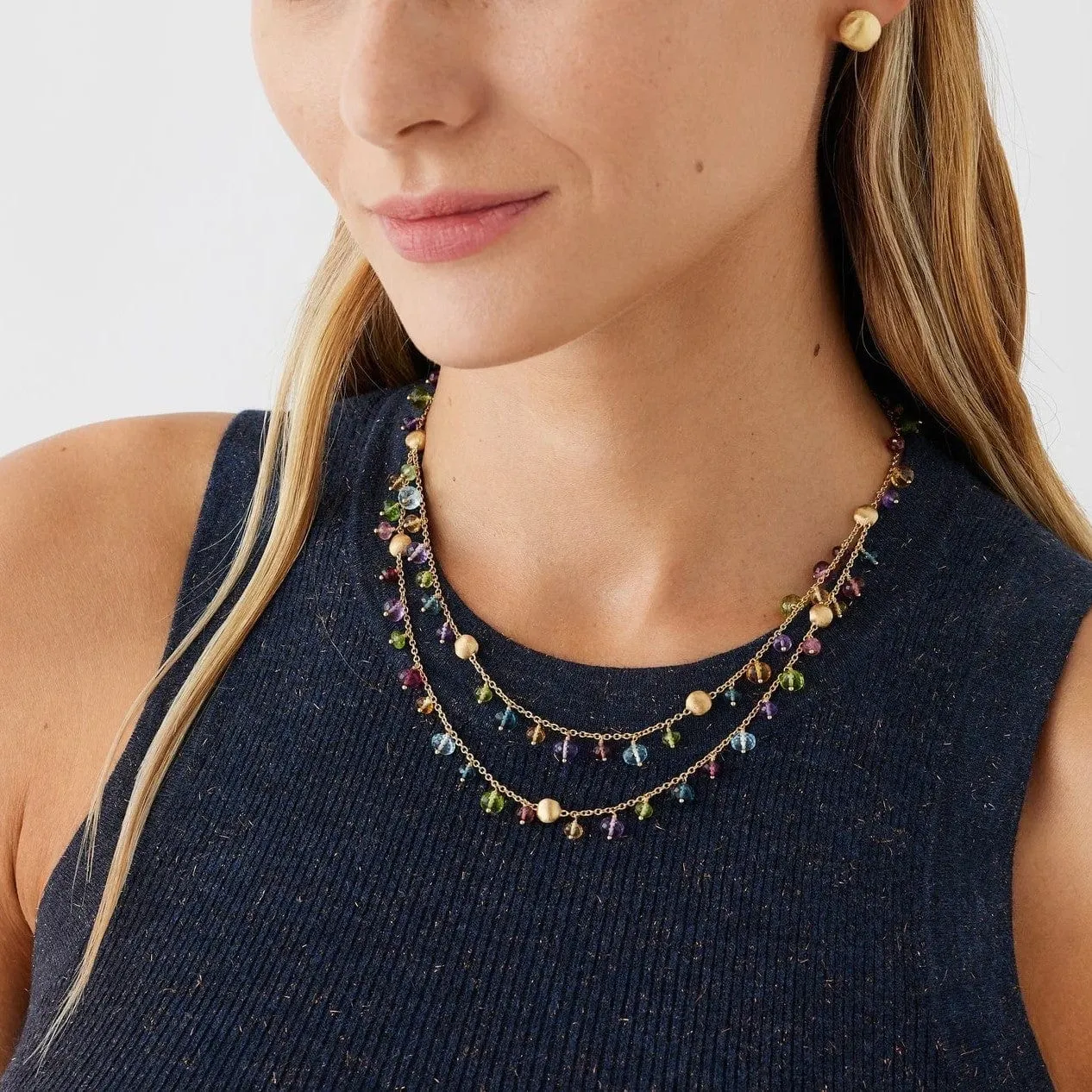 Marco Bicego Africa 18K Yellow Gold Mix Stone Double Strand Necklace