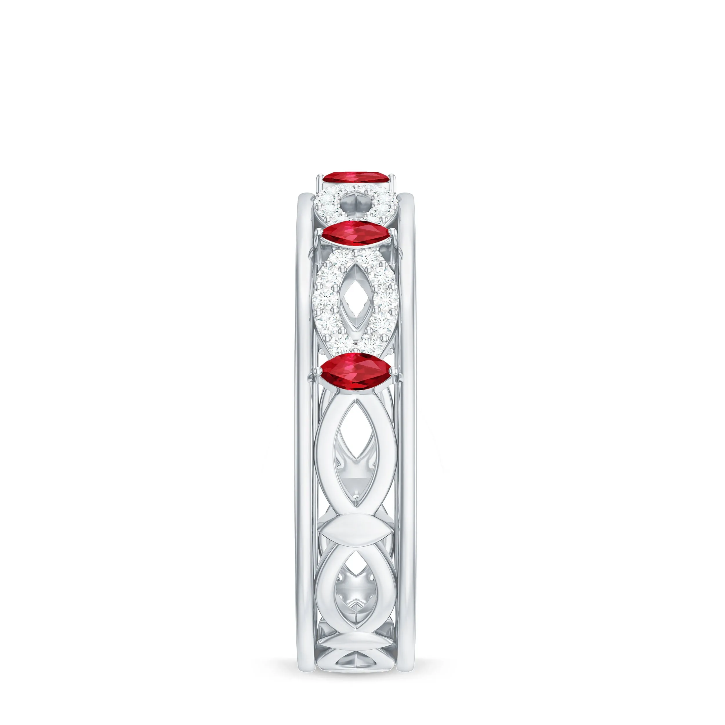 Marquise Created Ruby and Diamond Infinity Band Ring