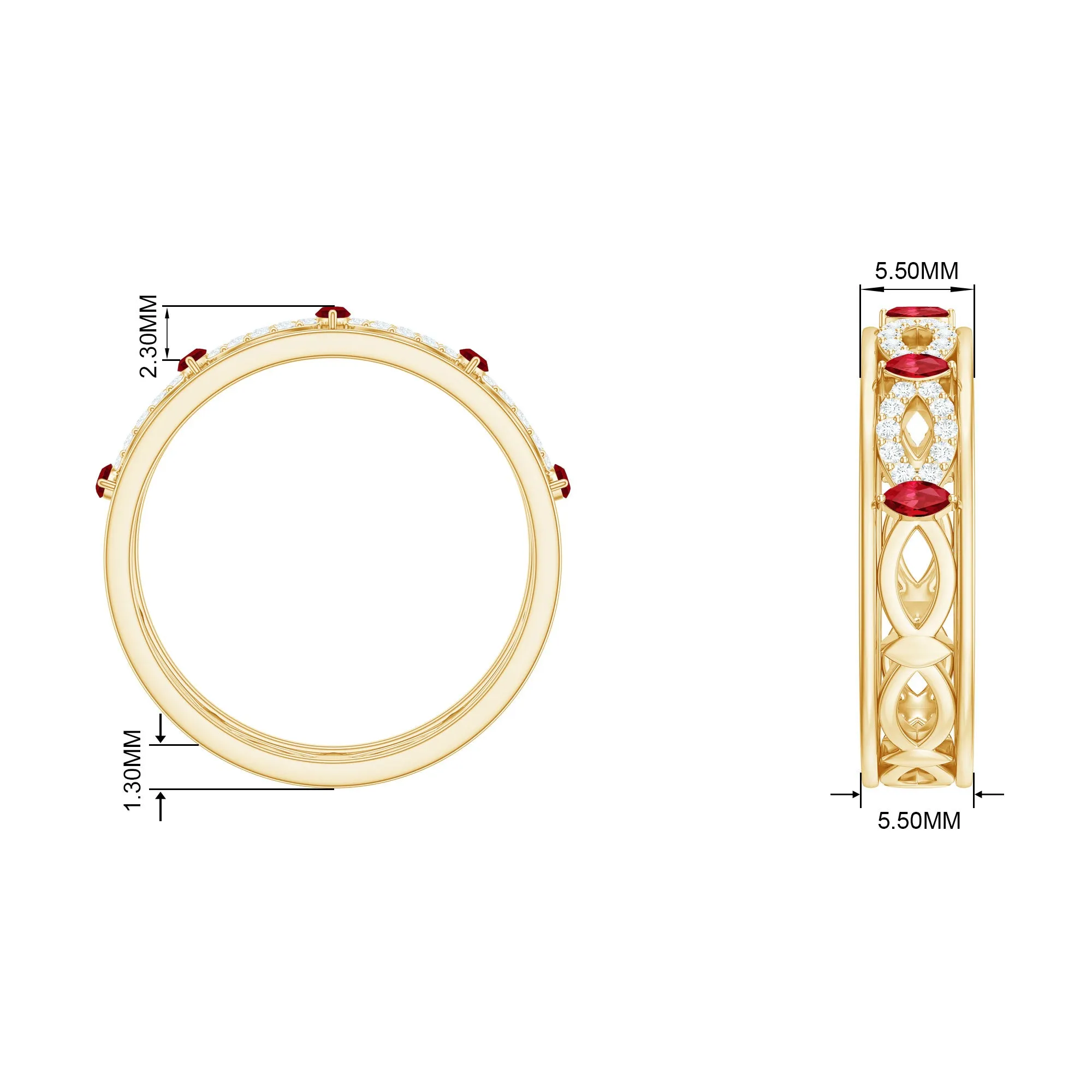 Marquise Created Ruby and Diamond Infinity Band Ring