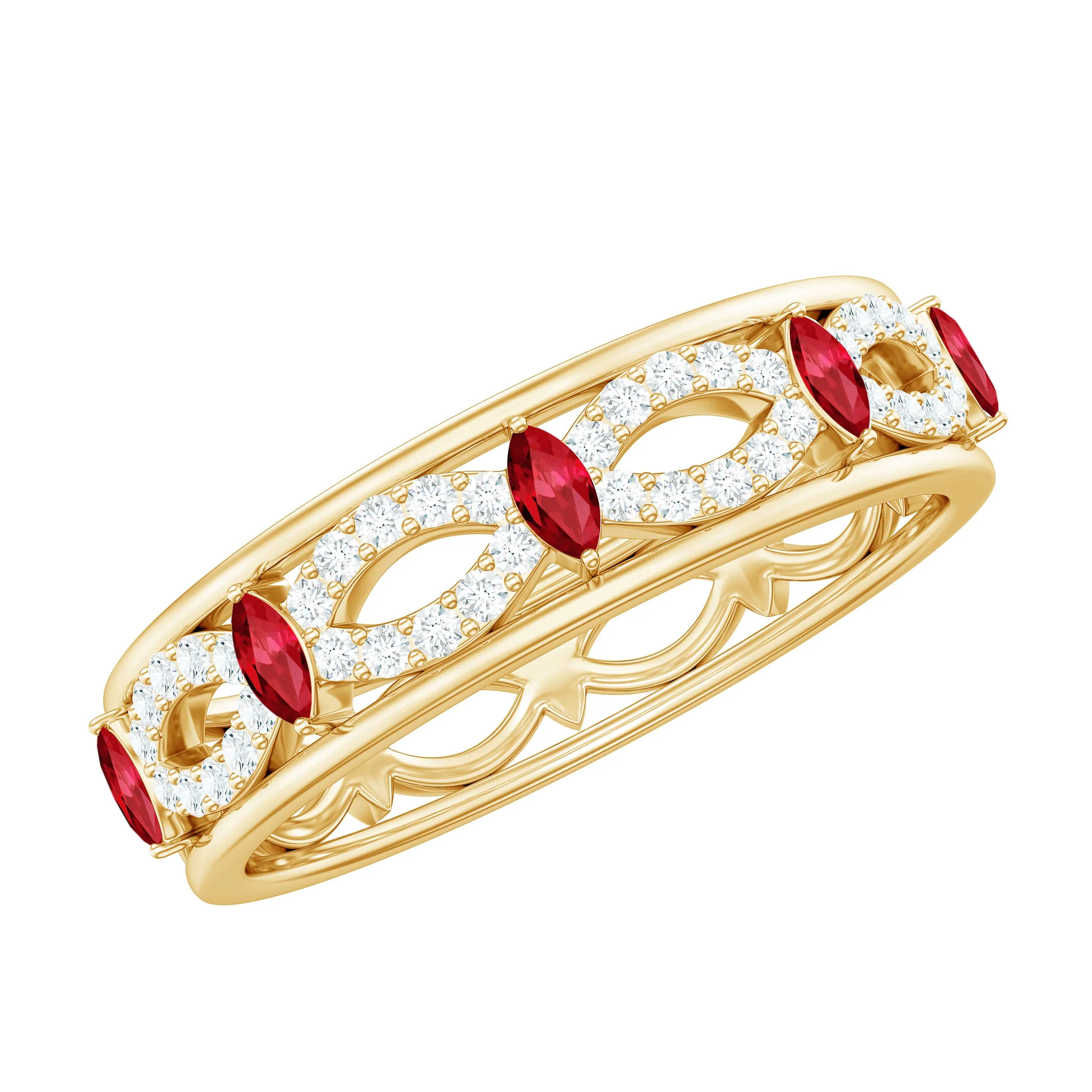 Marquise Created Ruby and Diamond Infinity Band Ring