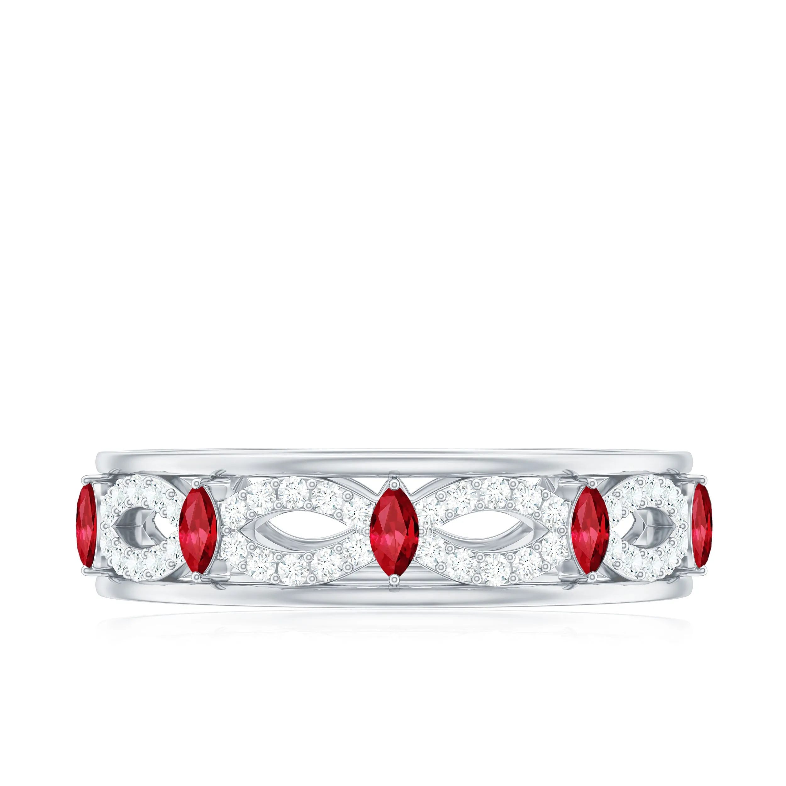 Marquise Created Ruby and Diamond Infinity Band Ring