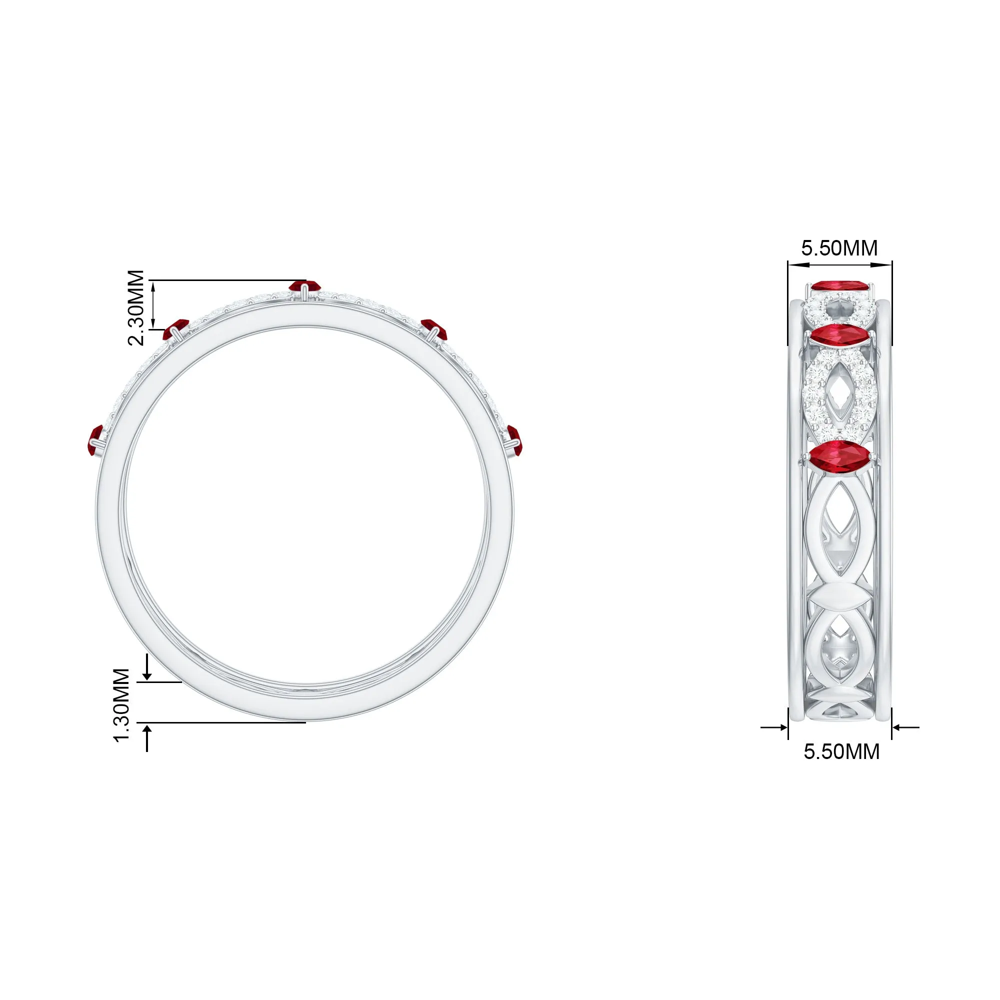 Marquise Created Ruby and Diamond Infinity Band Ring