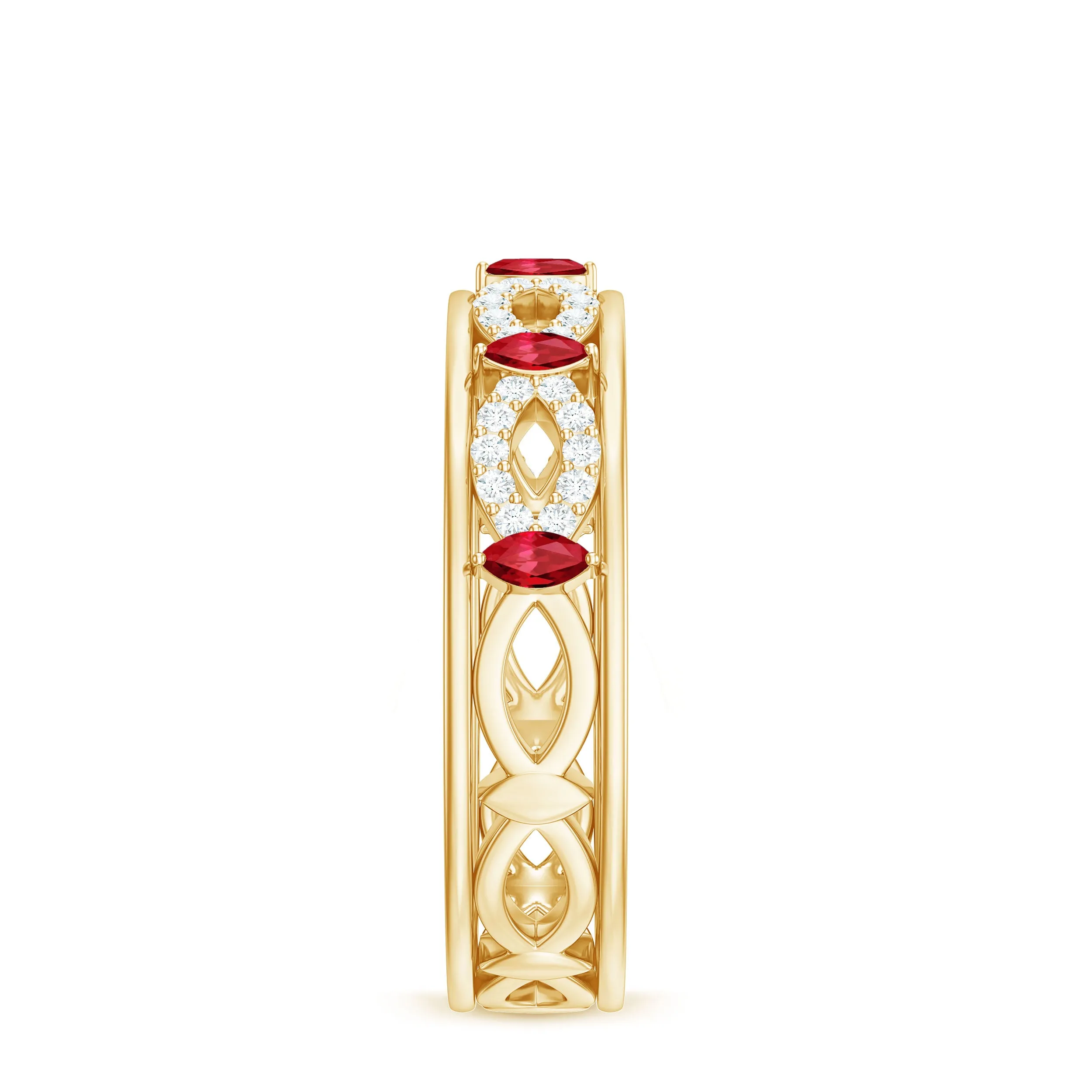 Marquise Created Ruby and Diamond Infinity Band Ring