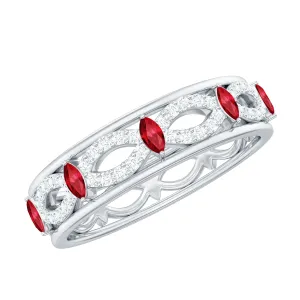 Marquise Created Ruby and Diamond Infinity Band Ring
