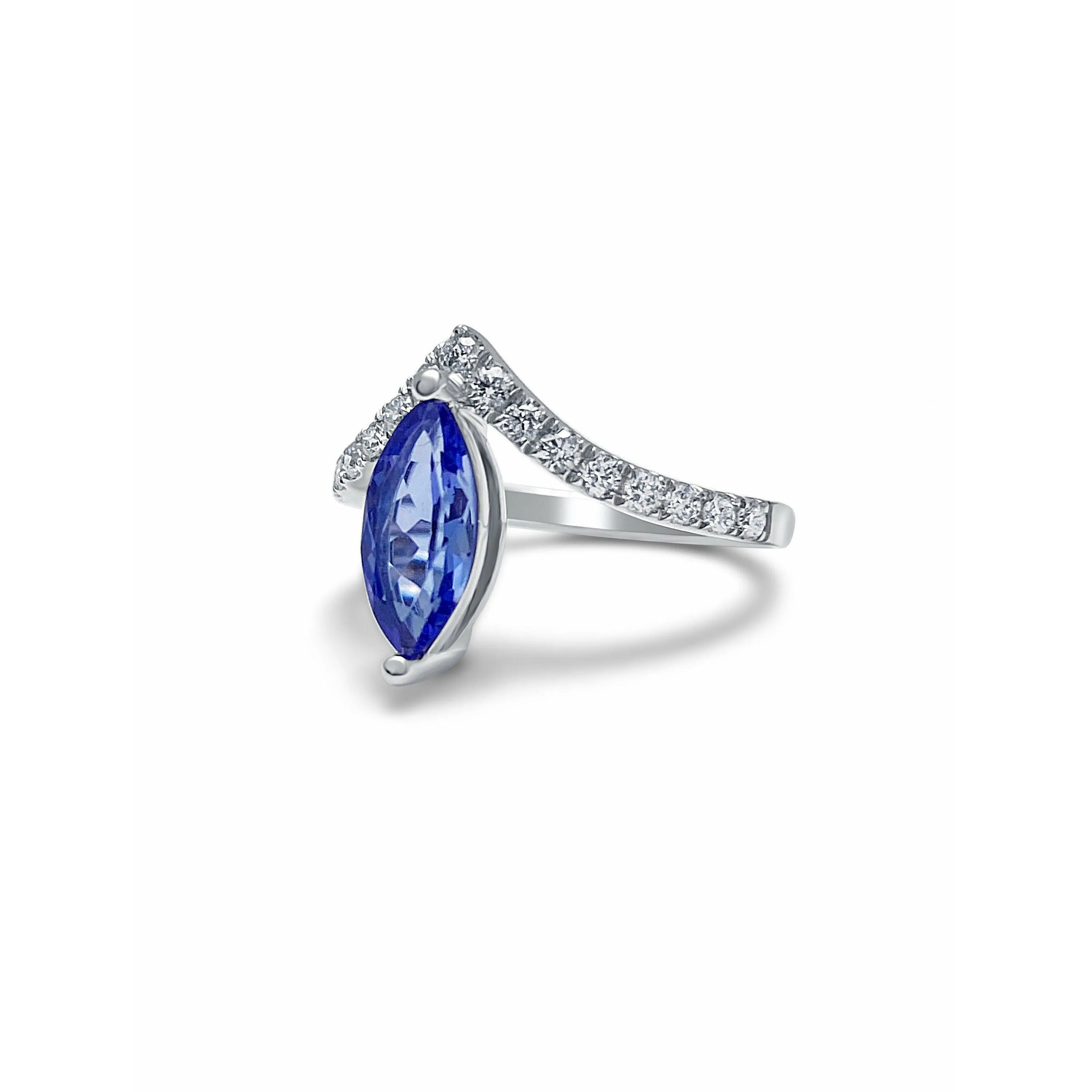 Marquise Cut Tanzanite Curved Ring in 18k White Gold
