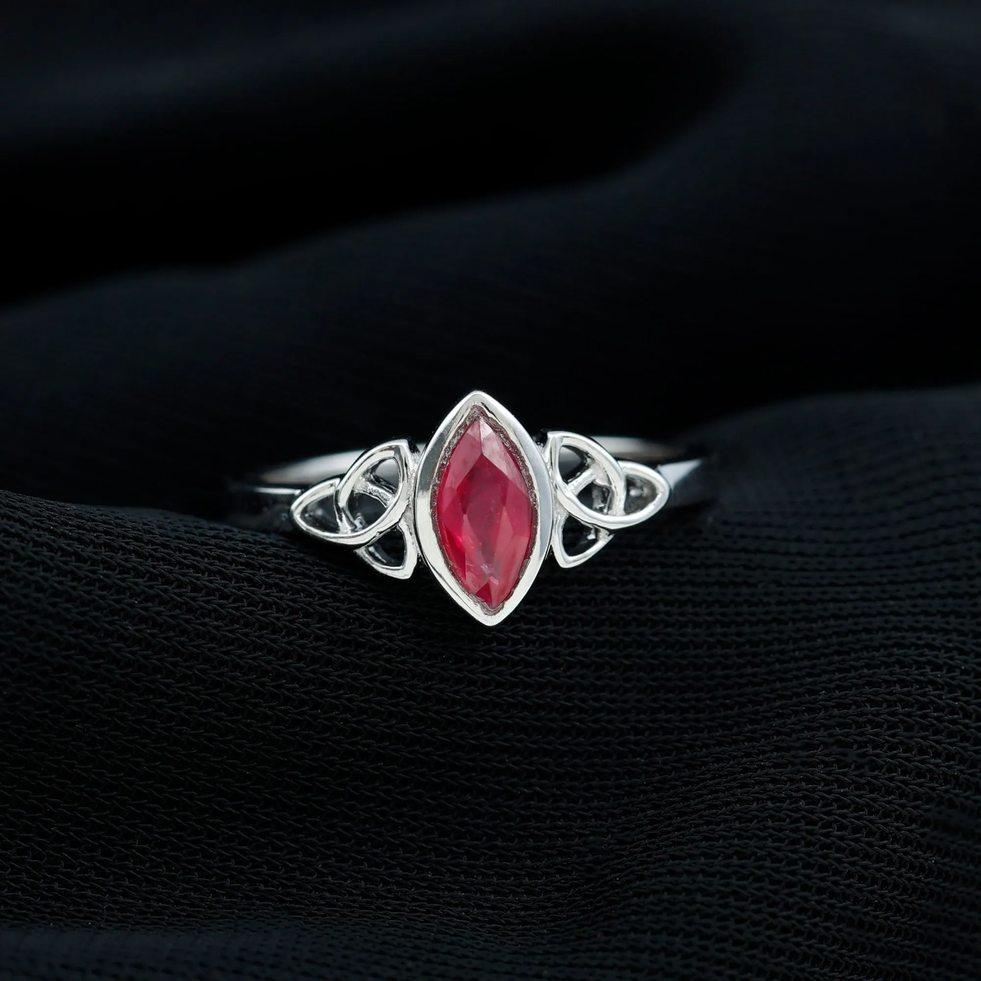 Marquise Shape Ruby Solitaire Celtic Knot Ring