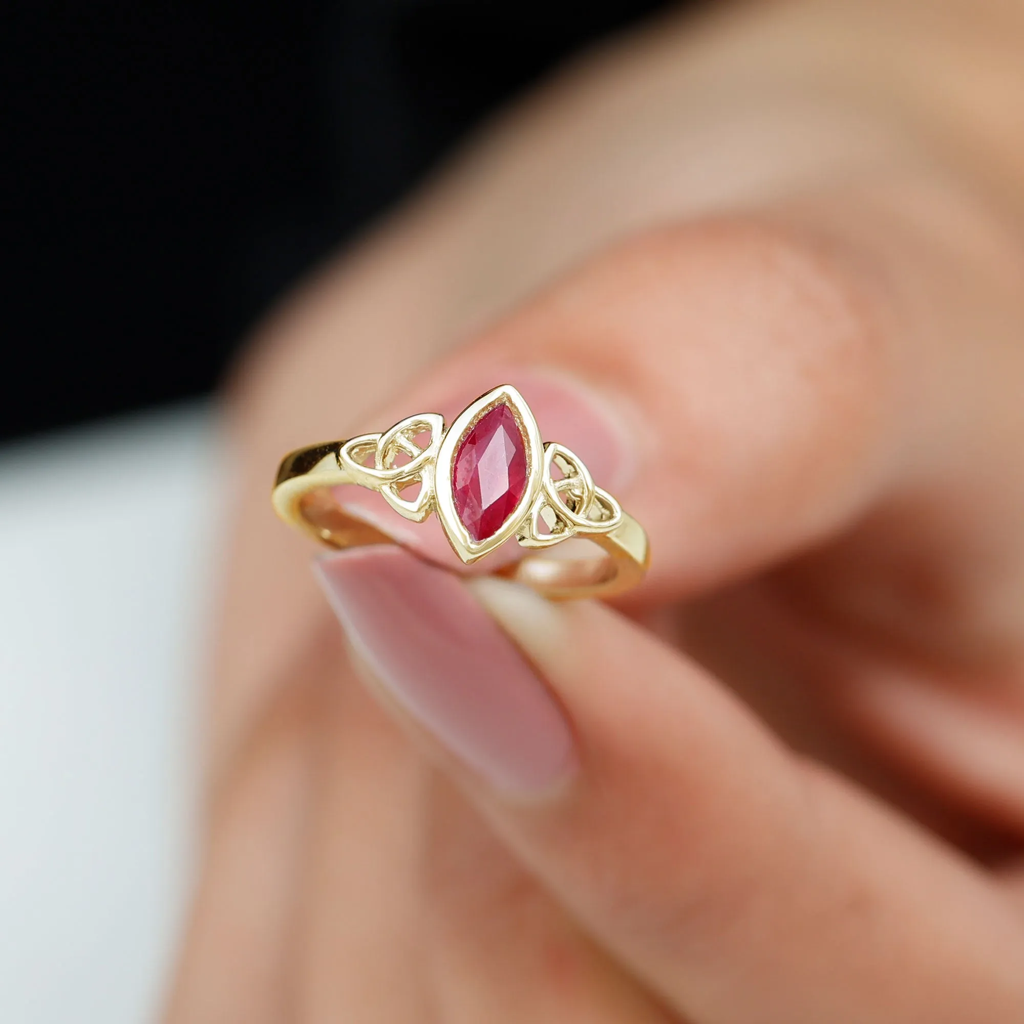 Marquise Shape Ruby Solitaire Celtic Knot Ring