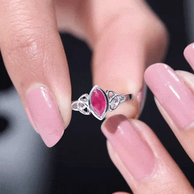 Marquise Shape Ruby Solitaire Celtic Knot Ring