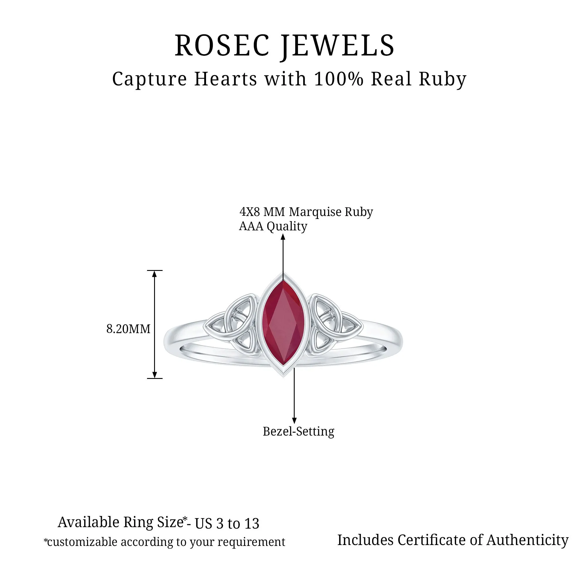 Marquise Shape Ruby Solitaire Celtic Knot Ring
