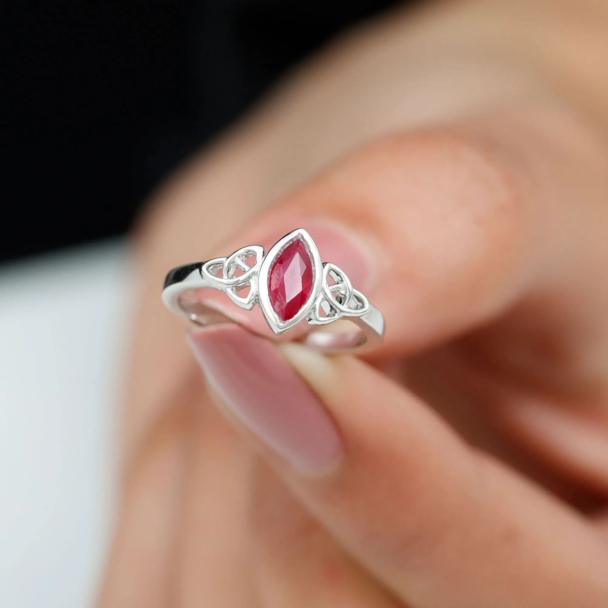 Marquise Shape Ruby Solitaire Celtic Knot Ring