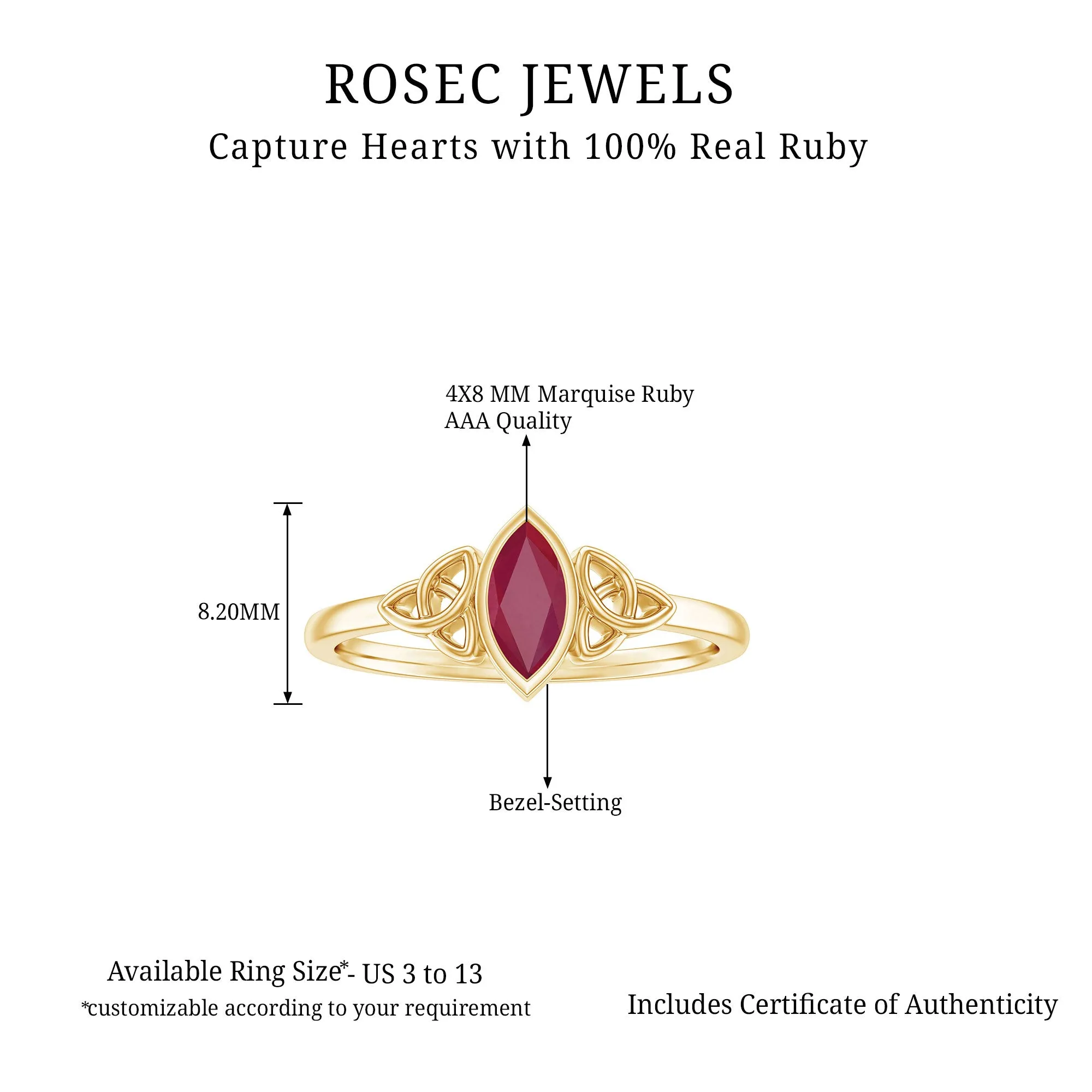 Marquise Shape Ruby Solitaire Celtic Knot Ring