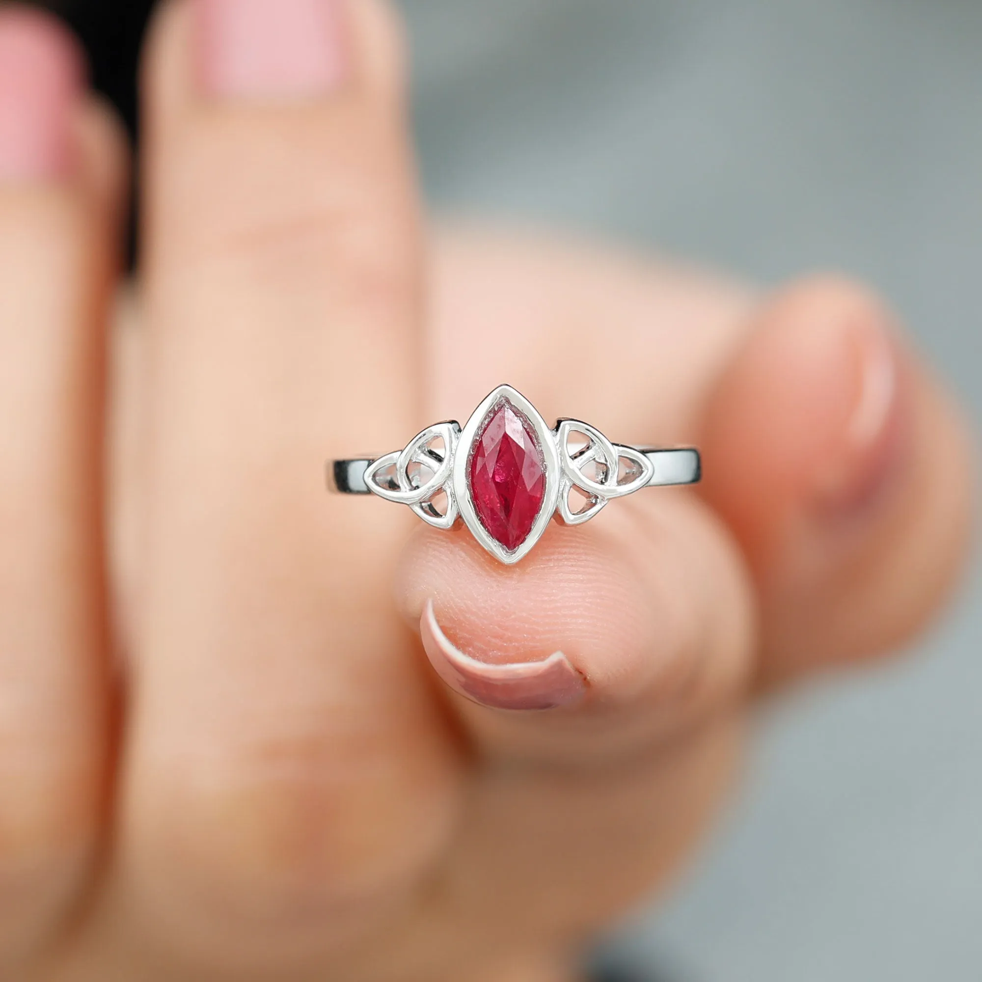 Marquise Shape Ruby Solitaire Celtic Knot Ring