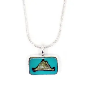 Martha's Vineyard Summer Sterling Silver Pendant Necklace with Turquoise Glass Tile