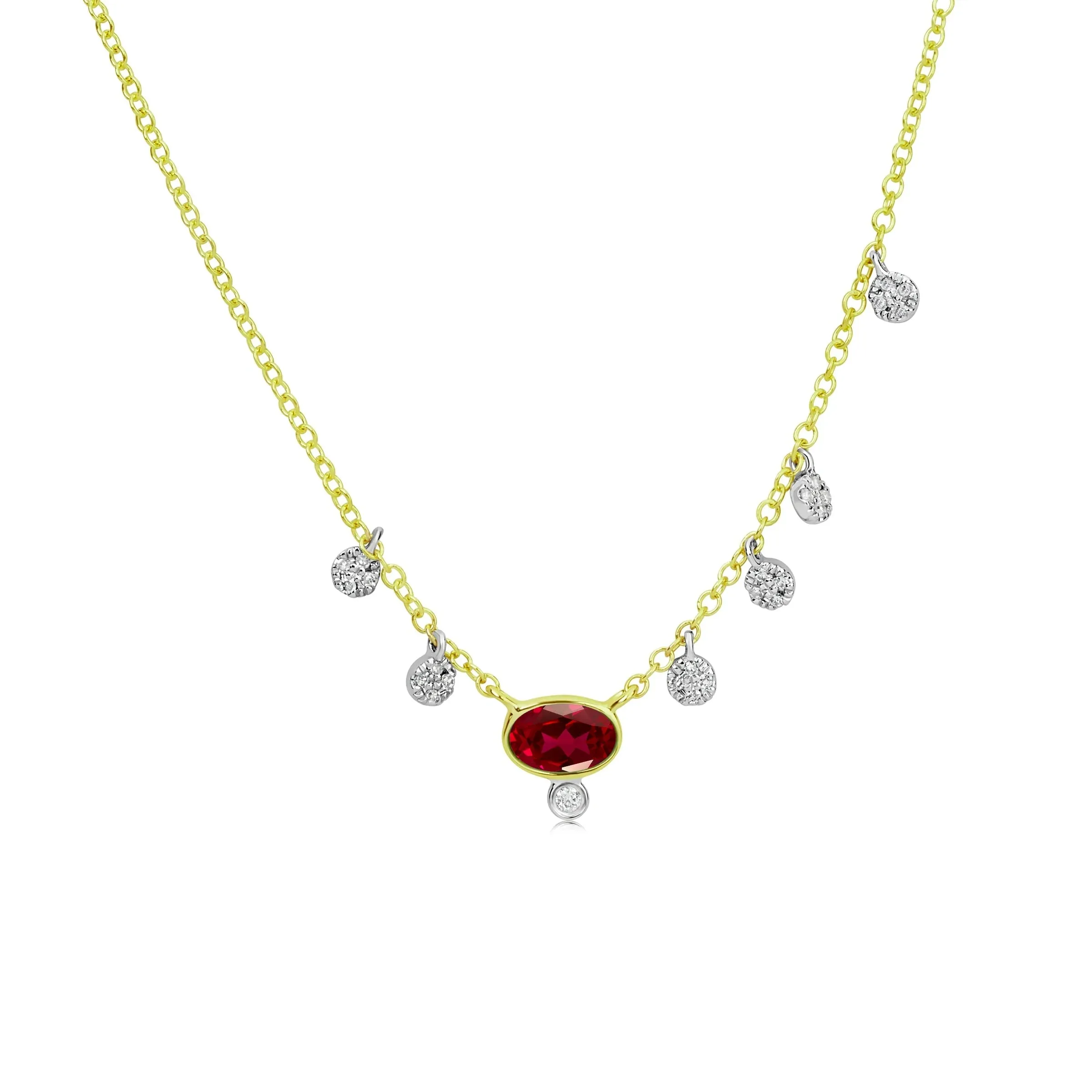 Meira T  Dainty Ruby Necklace with Off Centered Scattered Charms