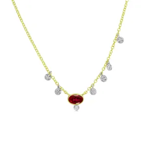 Meira T  Dainty Ruby Necklace with Off Centered Scattered Charms