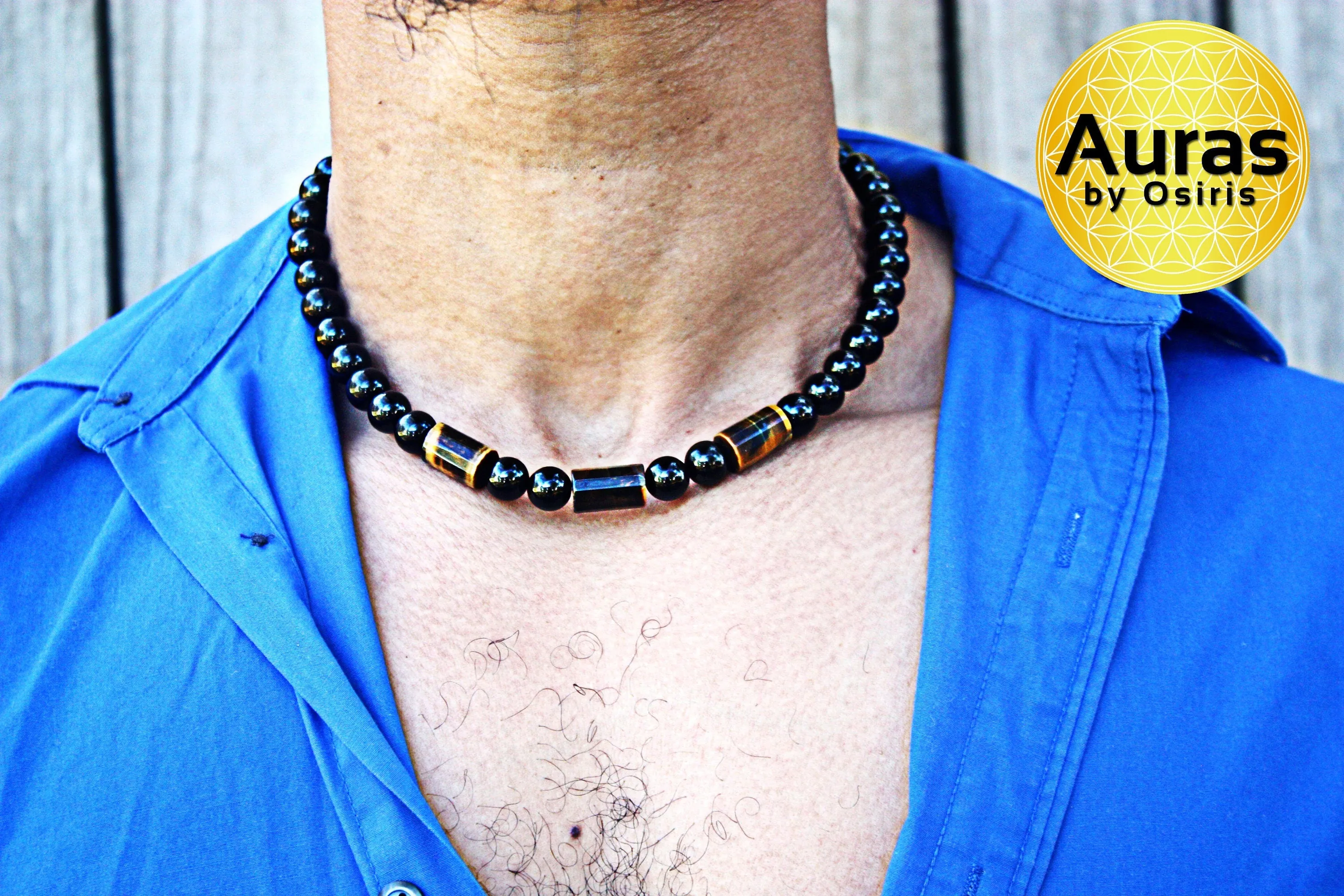 Mens Black Onyx Necklace for Protection Tigers Eye Necklace for Abundance & Prosperity Genuine Gemstone Necklaces Handmade in USA