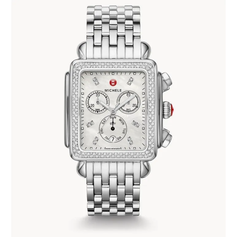 Michele Deco XL Stainless Steel Diamond Watch 36mm Quartz