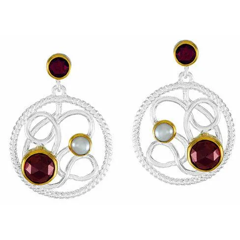 Michou Holiday Swirl Garnet and White Topaz Earrings - Orbits Collection