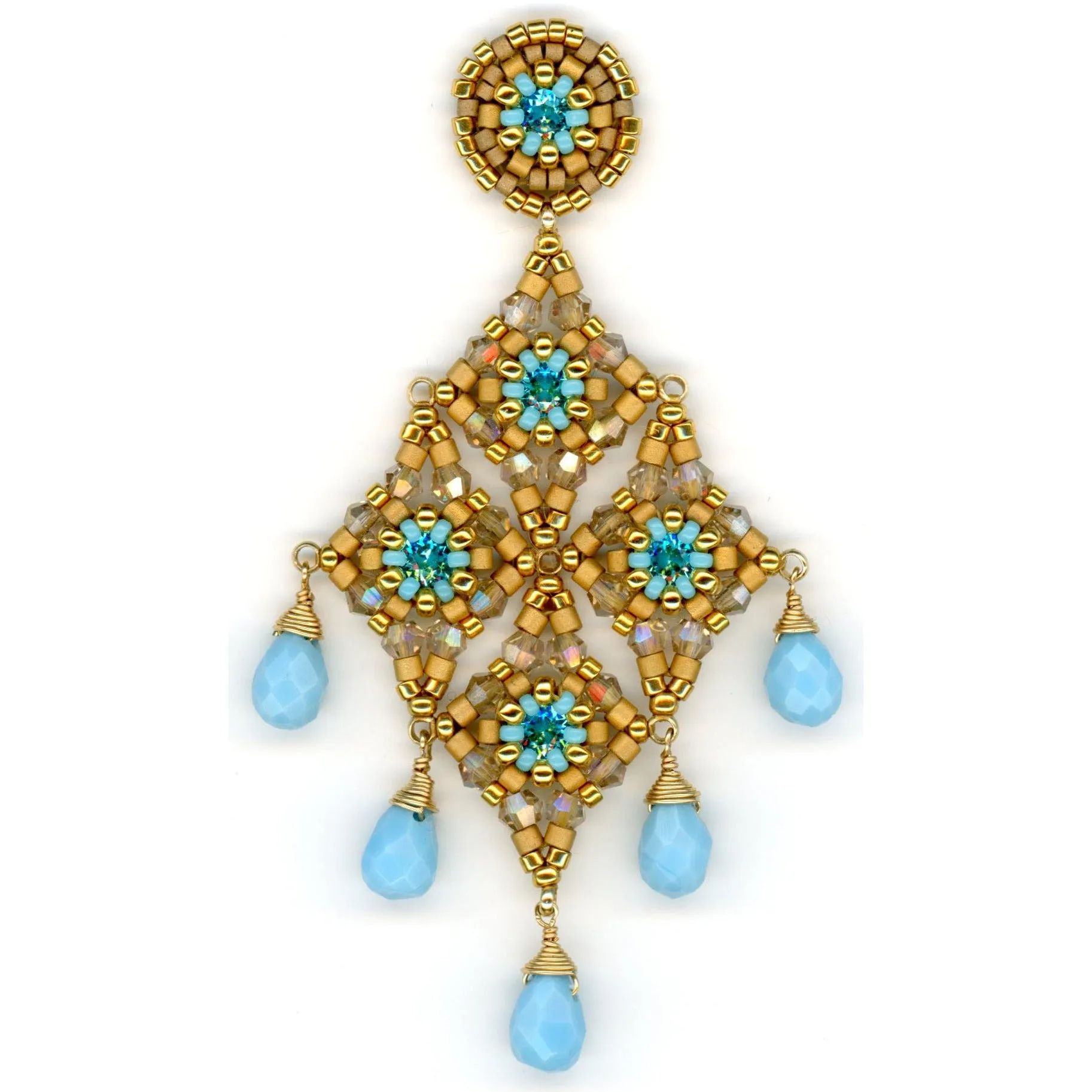 MIGUEL ASES BABY BLUE DIAMOND CHANDELIER EARRINGS