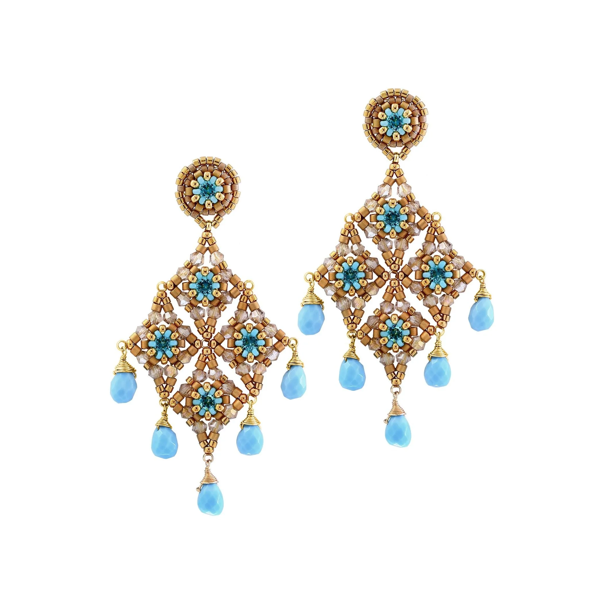 MIGUEL ASES BABY BLUE DIAMOND CHANDELIER EARRINGS