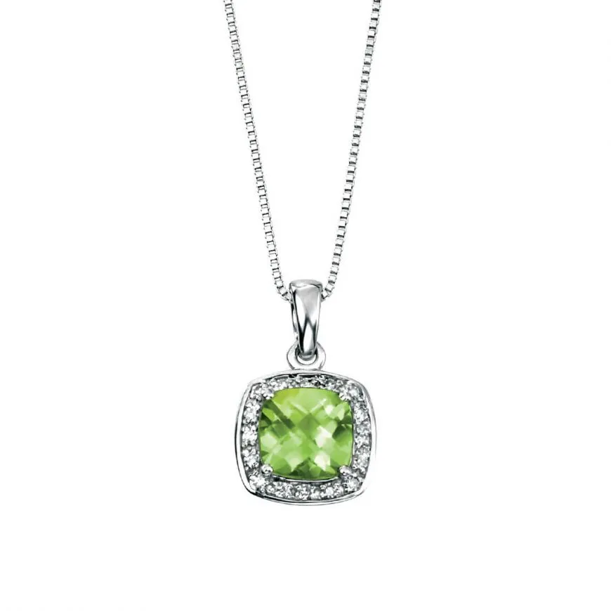 MILENA 9ct White Gold Peridot and Diamond Necklace