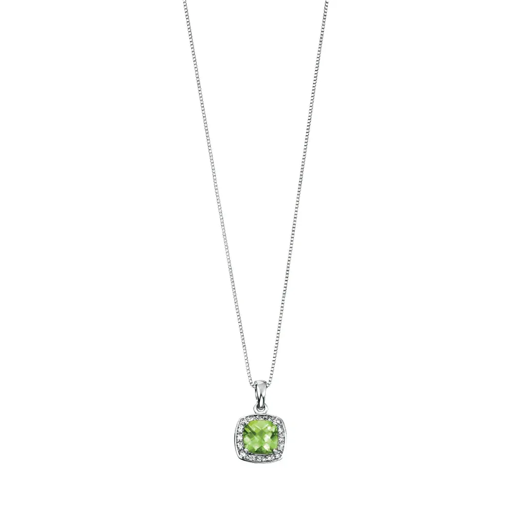 MILENA 9ct White Gold Peridot and Diamond Necklace