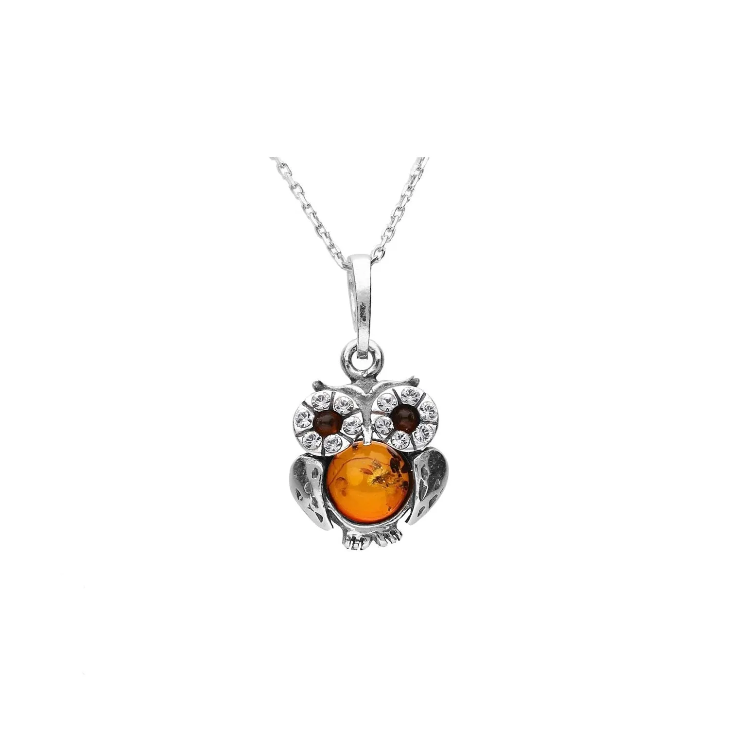 MILENA Necklace Oxidised Silver and Amber with CZ XSmall Owl