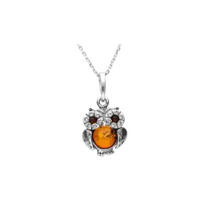 MILENA Necklace Oxidised Silver and Amber with CZ XSmall Owl