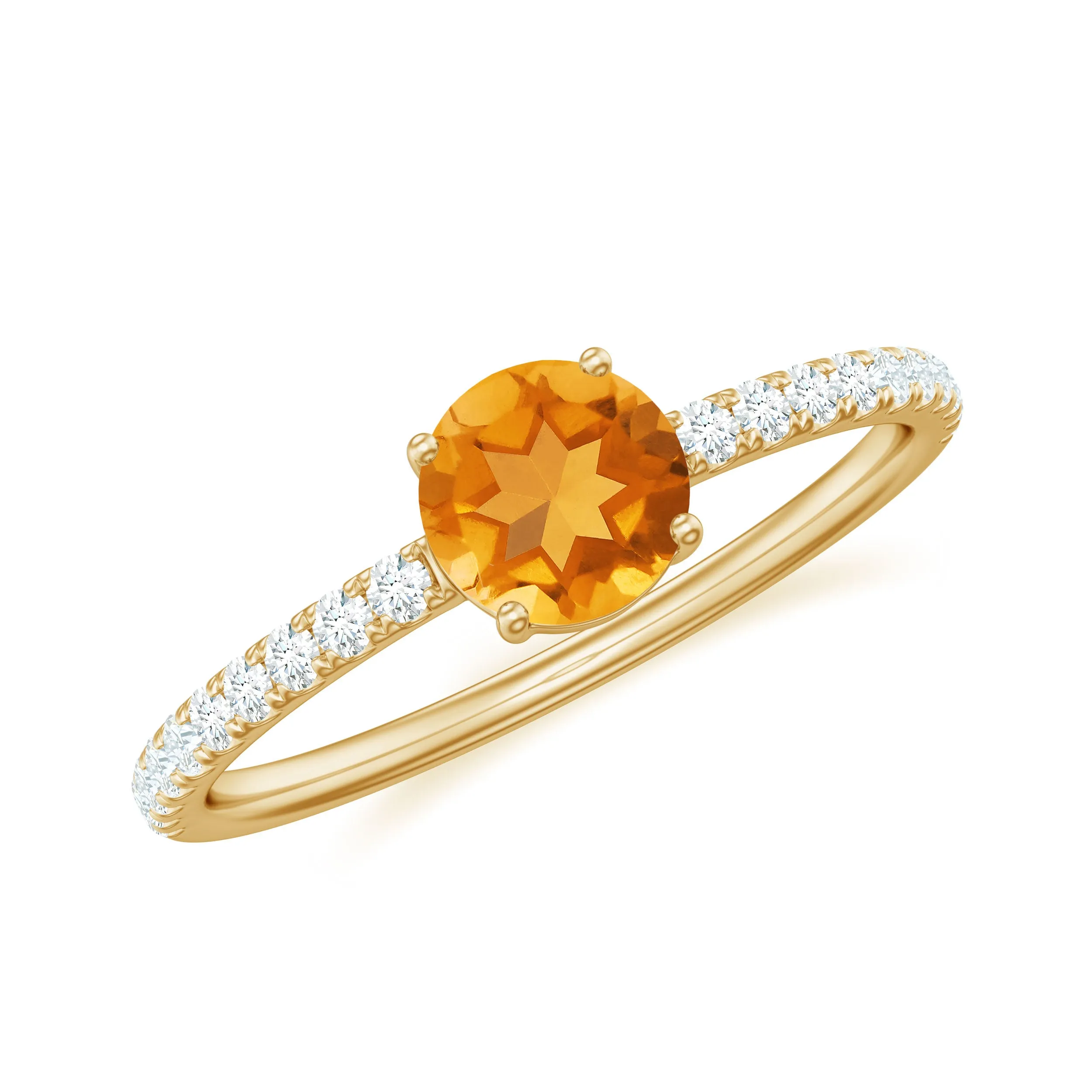 Minimal Citrine Solitaire Promise Ring with Diamonds