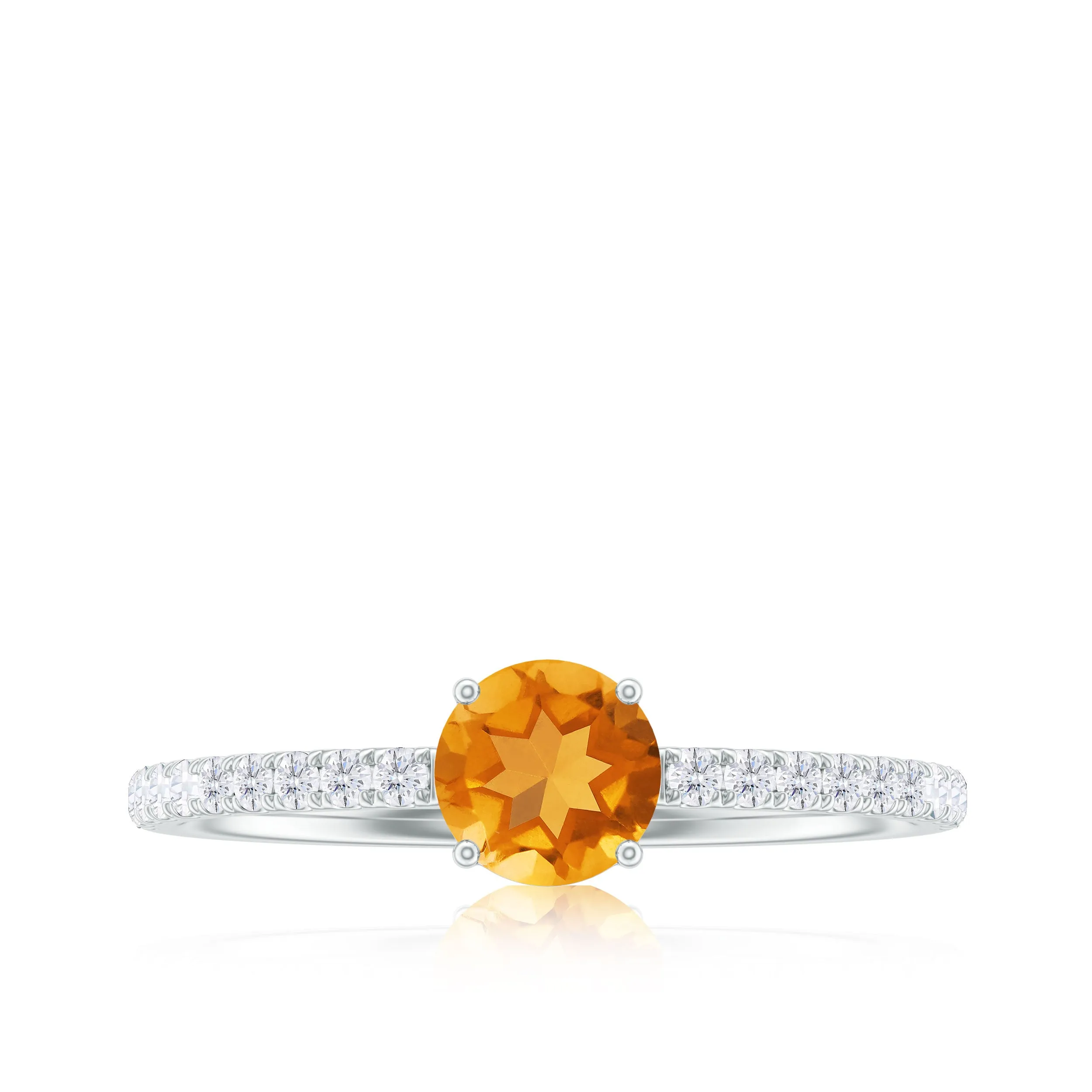 Minimal Citrine Solitaire Promise Ring with Diamonds