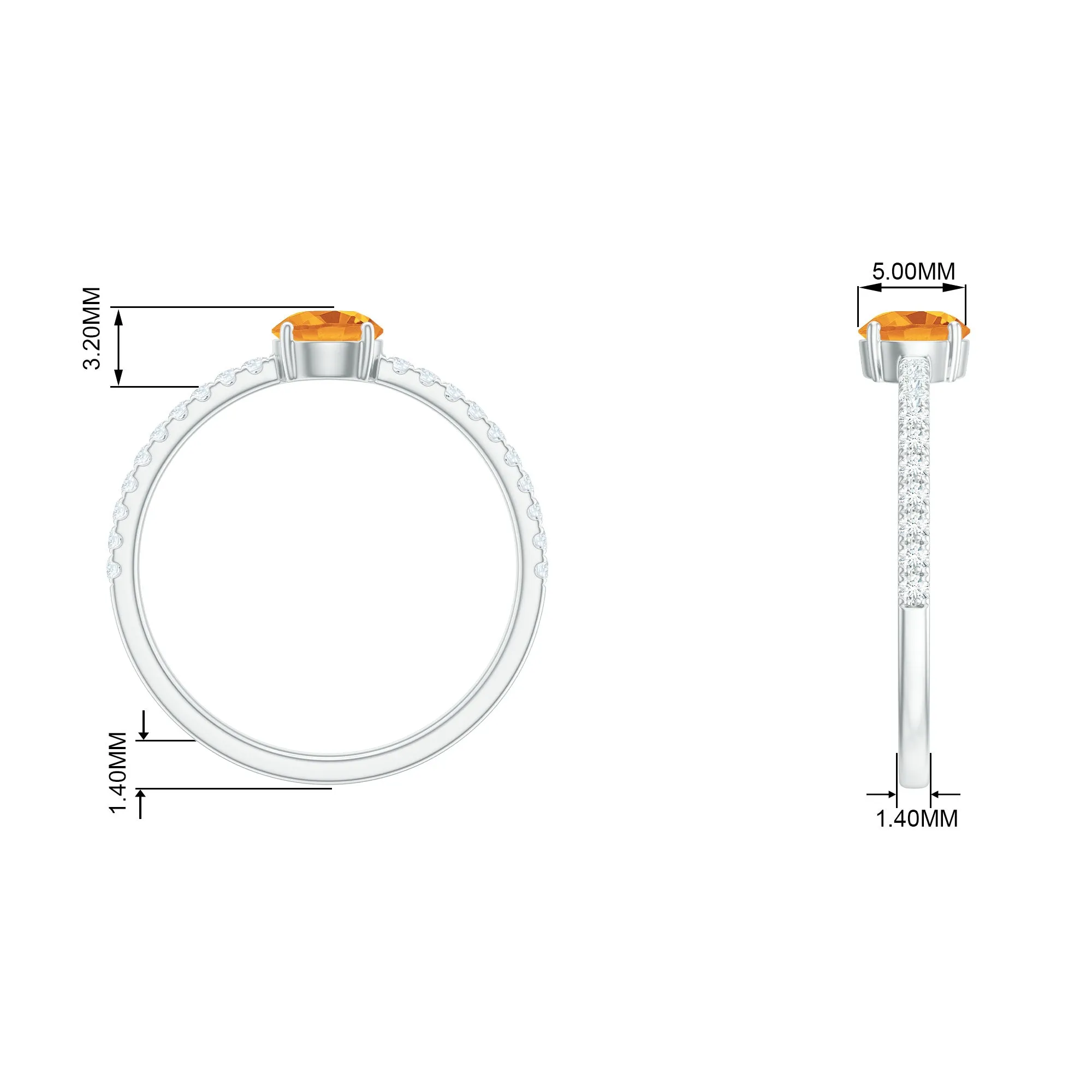 Minimal Citrine Solitaire Promise Ring with Diamonds