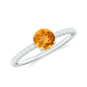 Minimal Citrine Solitaire Promise Ring with Diamonds