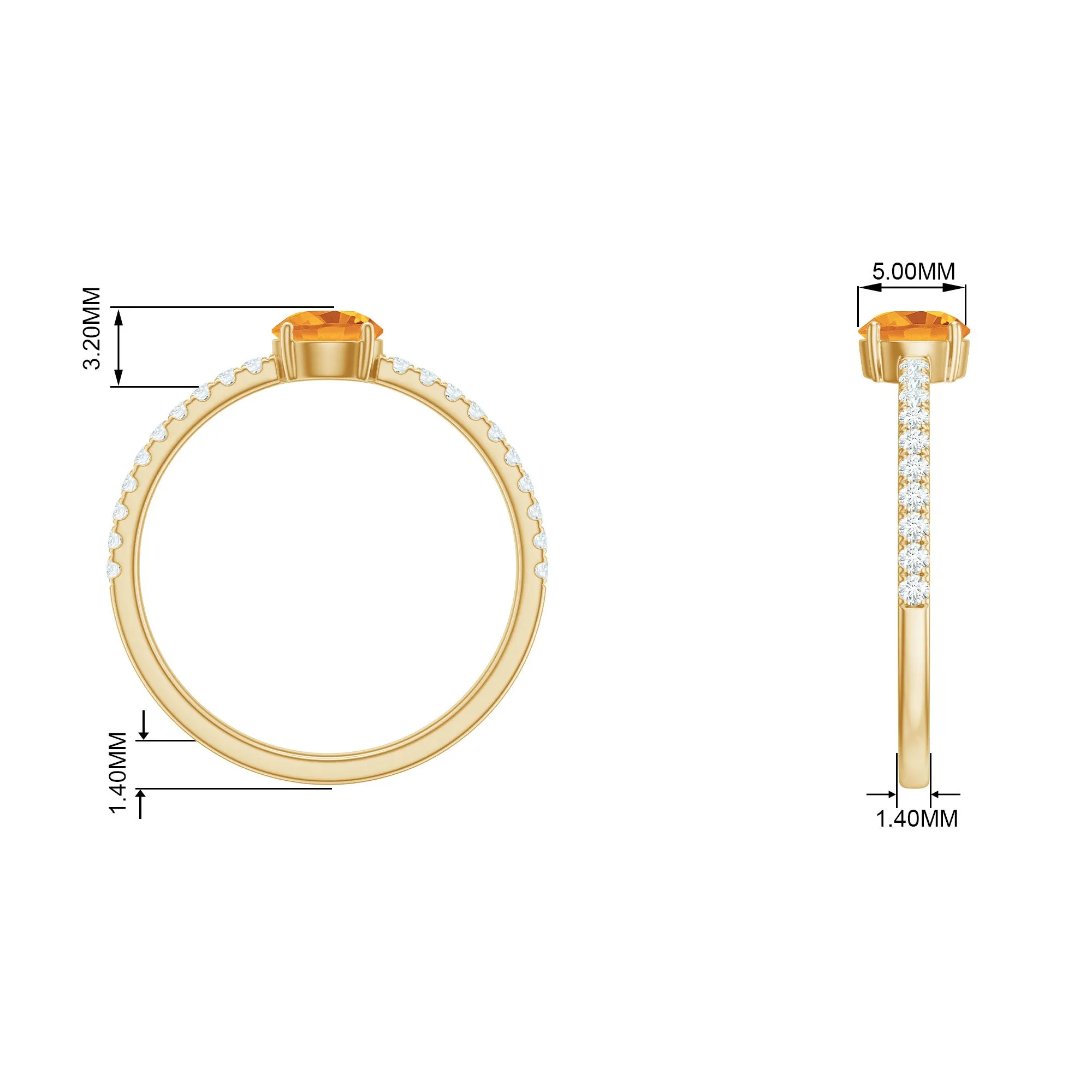 Minimal Citrine Solitaire Promise Ring with Diamonds