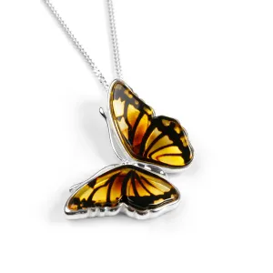 MONARCH BUTTERFLY NECKLACE IN SILVER AND AMBER