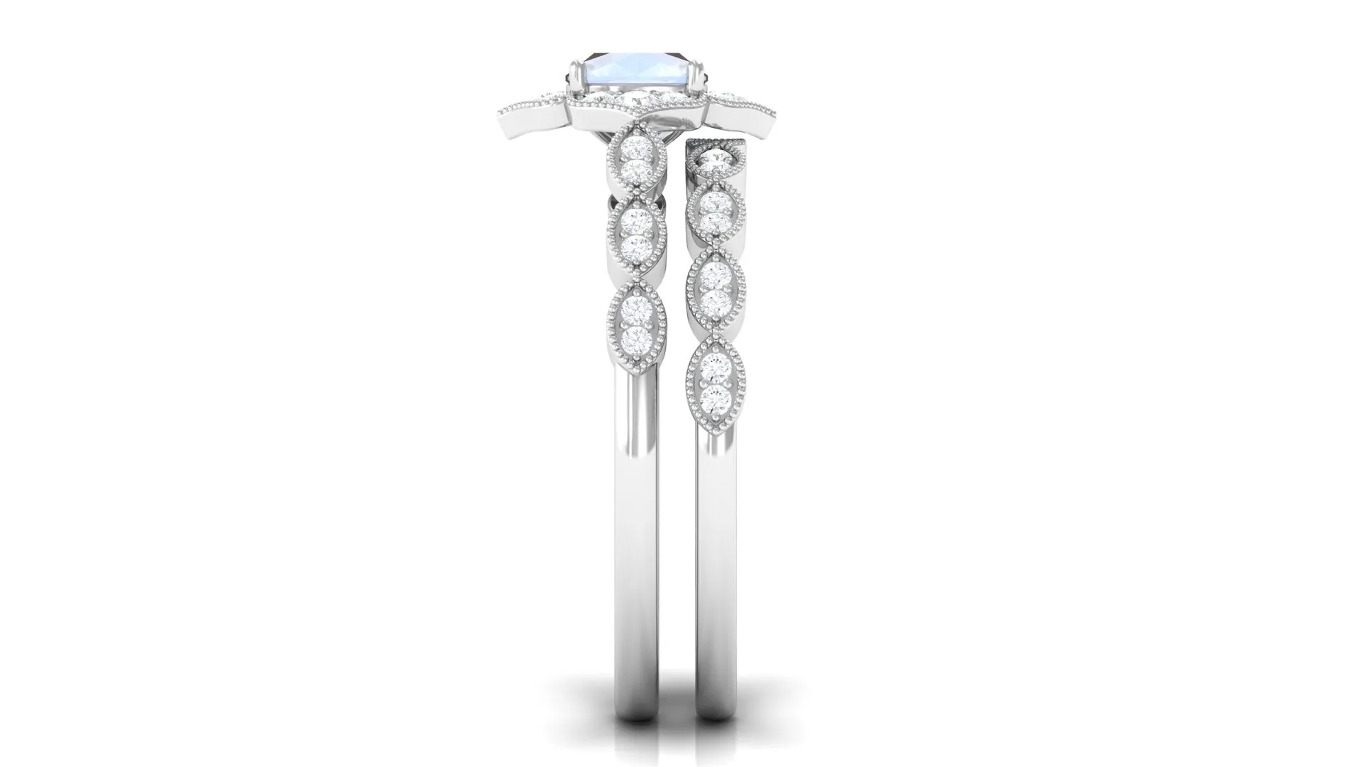 Moonstone Flower Ring Set with Diamond