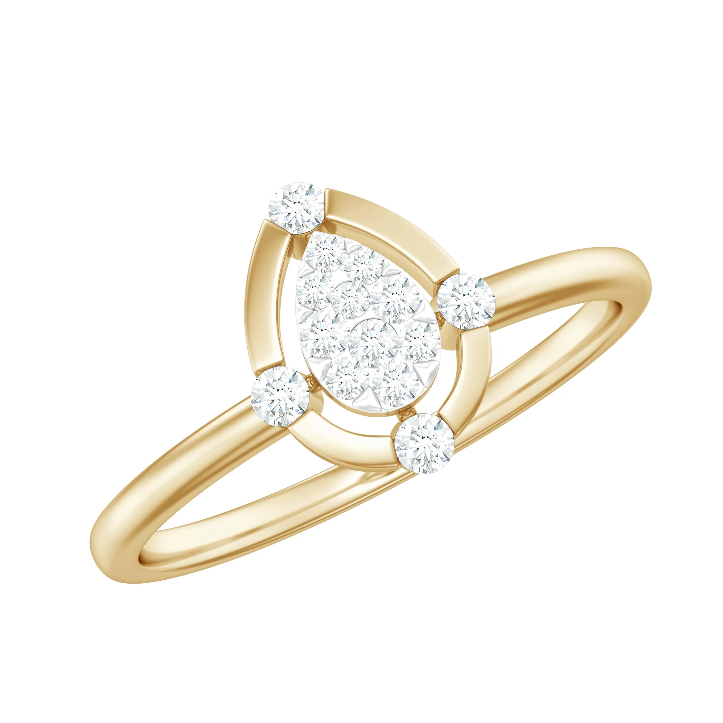 Natural Diamond Gold Teardrop Ring in Illusion Setting