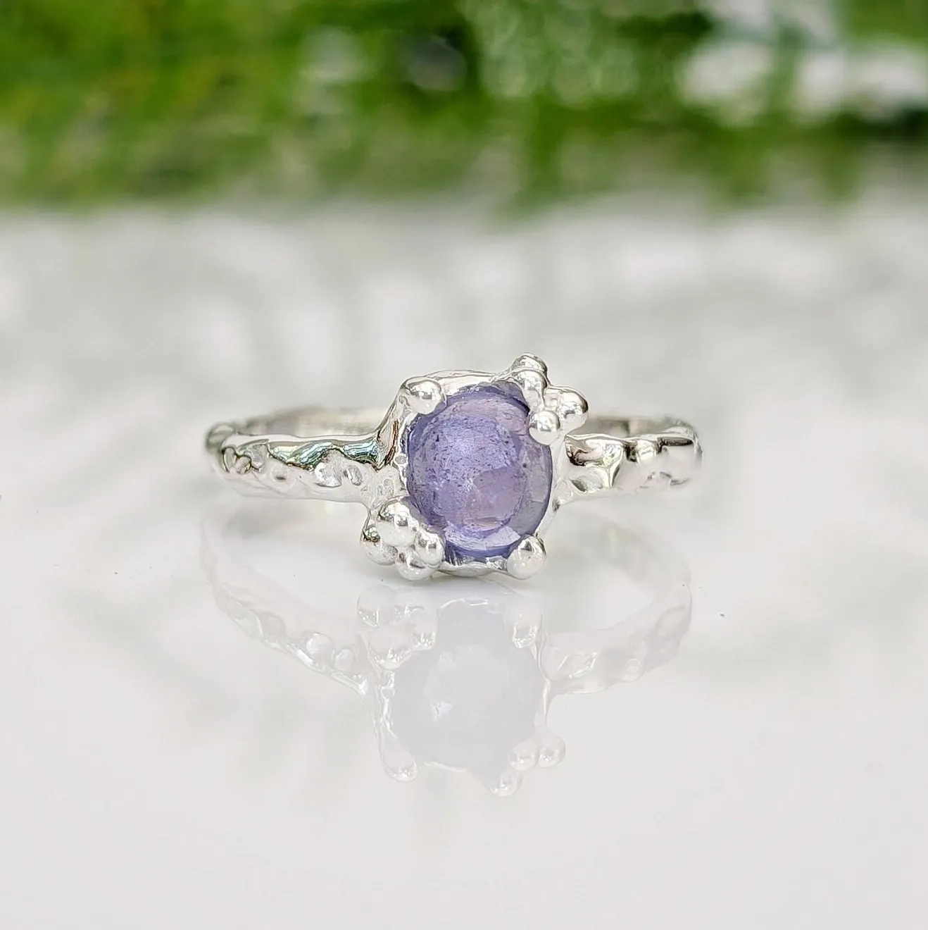 Natural Tanzanite ring - Silver textured gemstone ring