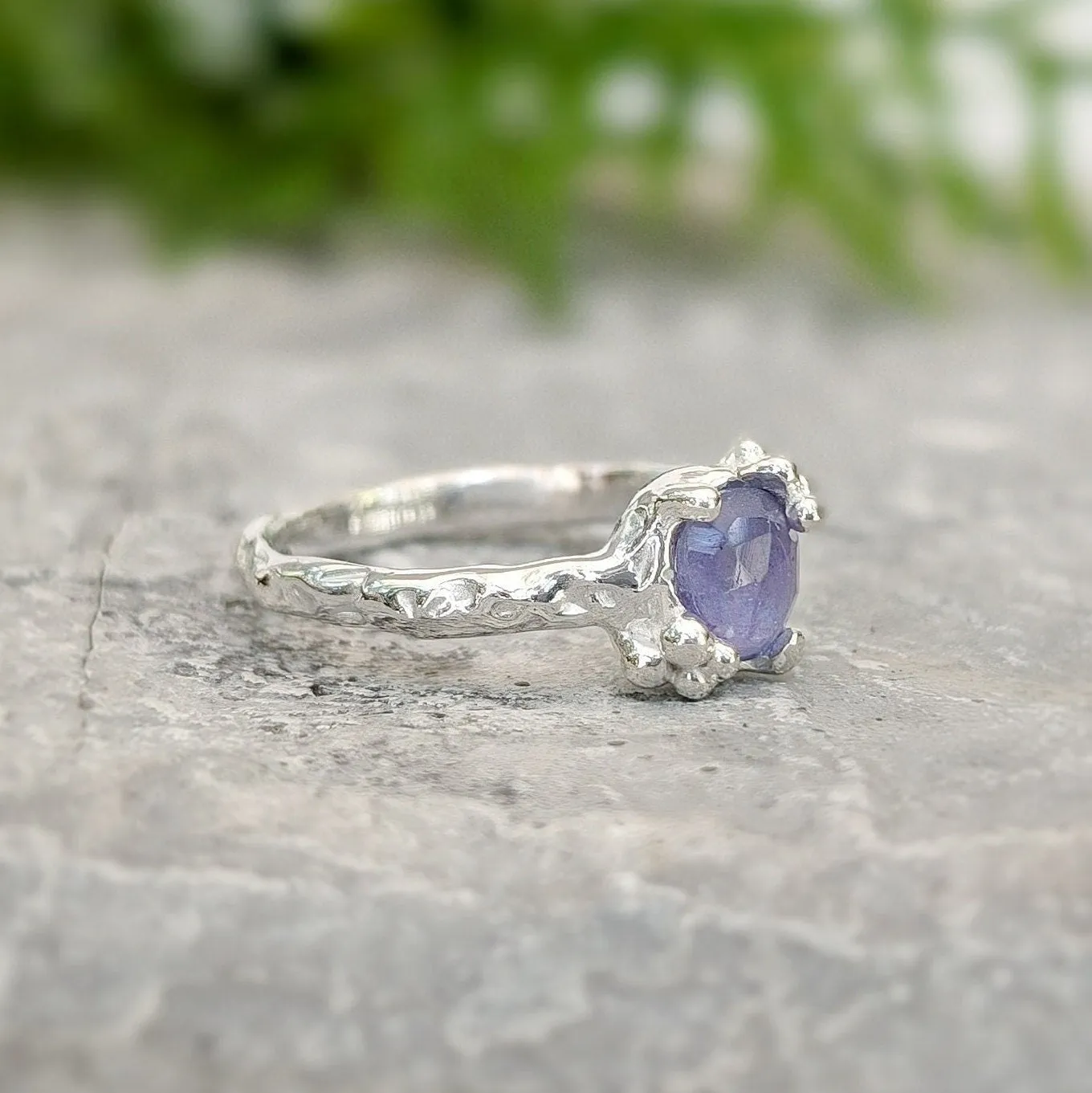 Natural Tanzanite ring - Silver textured gemstone ring