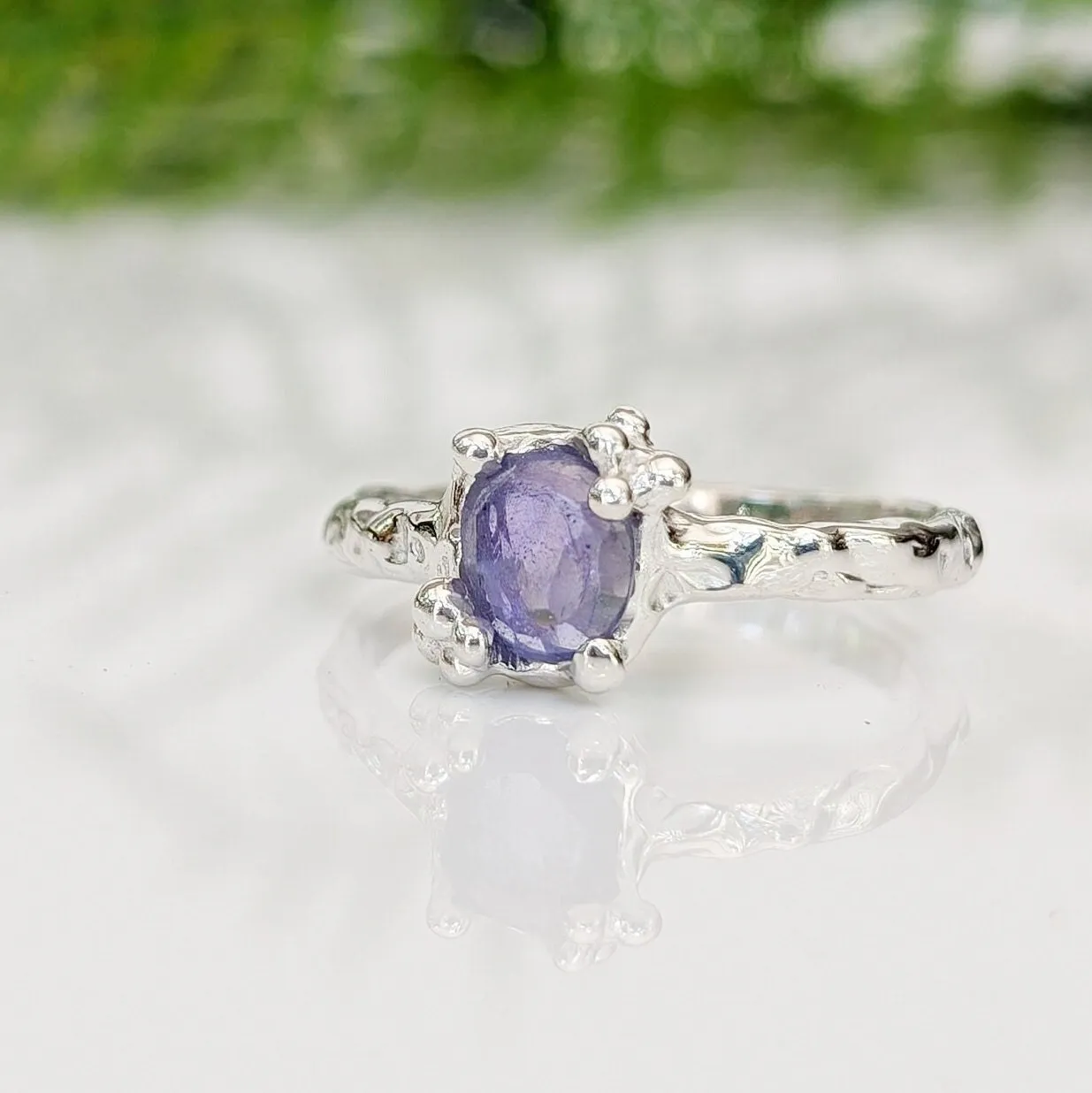 Natural Tanzanite ring - Silver textured gemstone ring