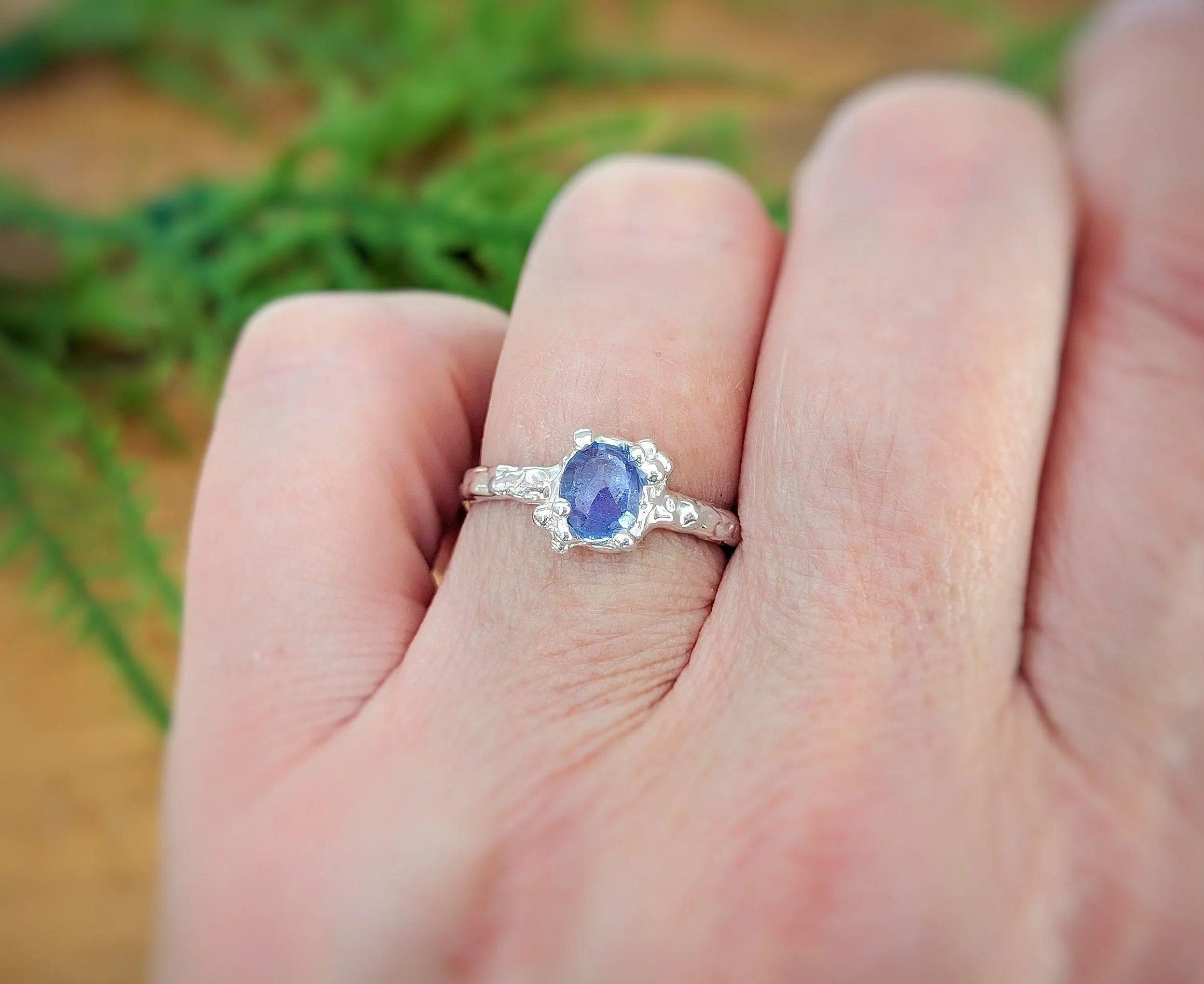 Natural Tanzanite ring - Silver textured gemstone ring