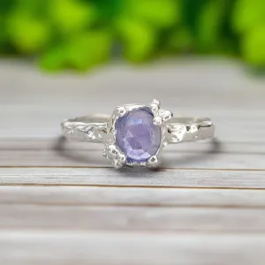Natural Tanzanite ring - Silver textured gemstone ring