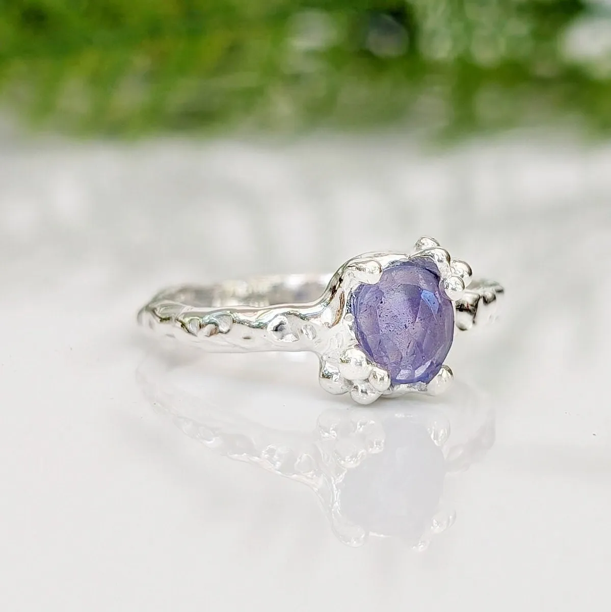 Natural Tanzanite ring - Silver textured gemstone ring