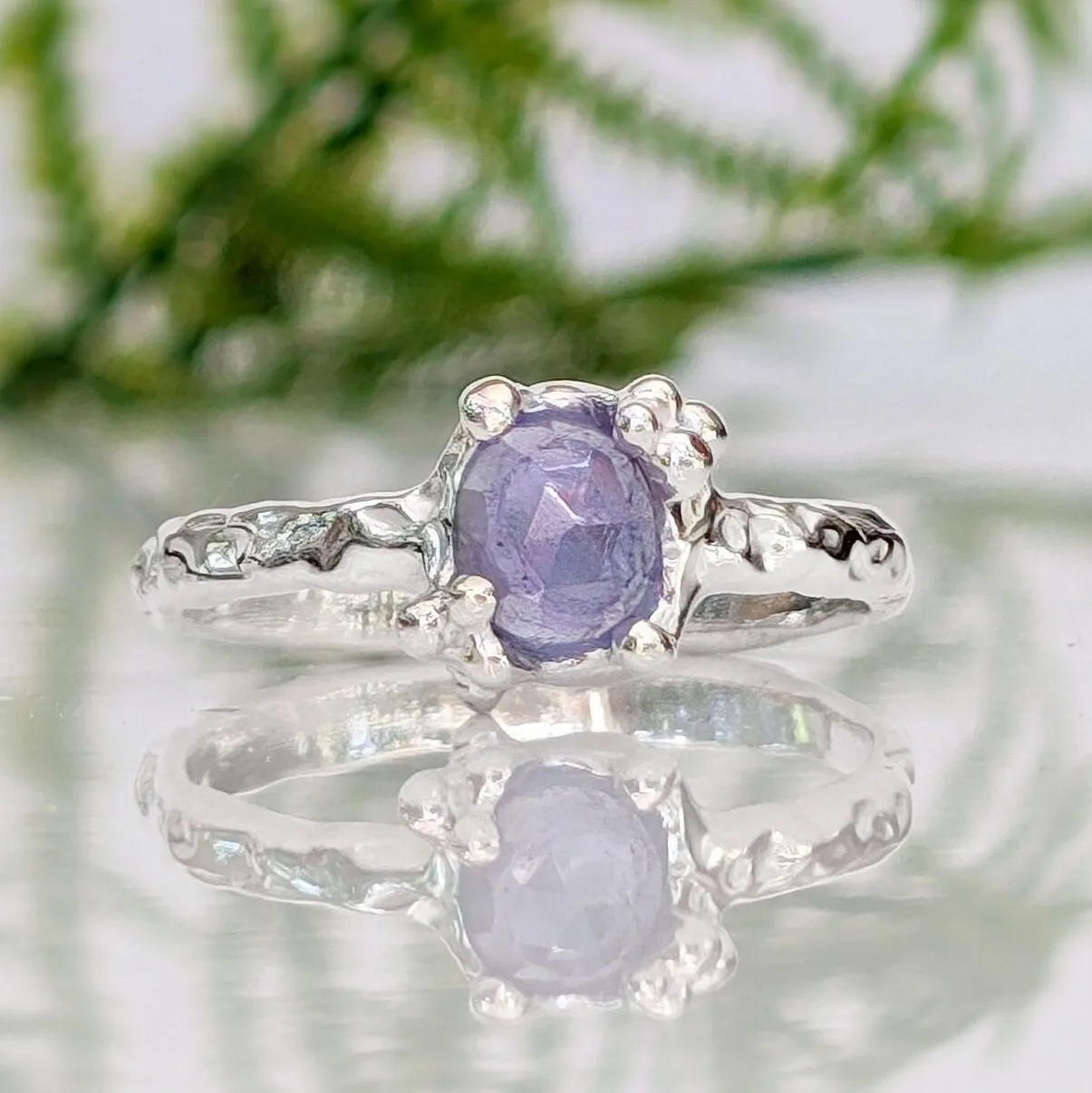 Natural Tanzanite ring - Silver textured gemstone ring