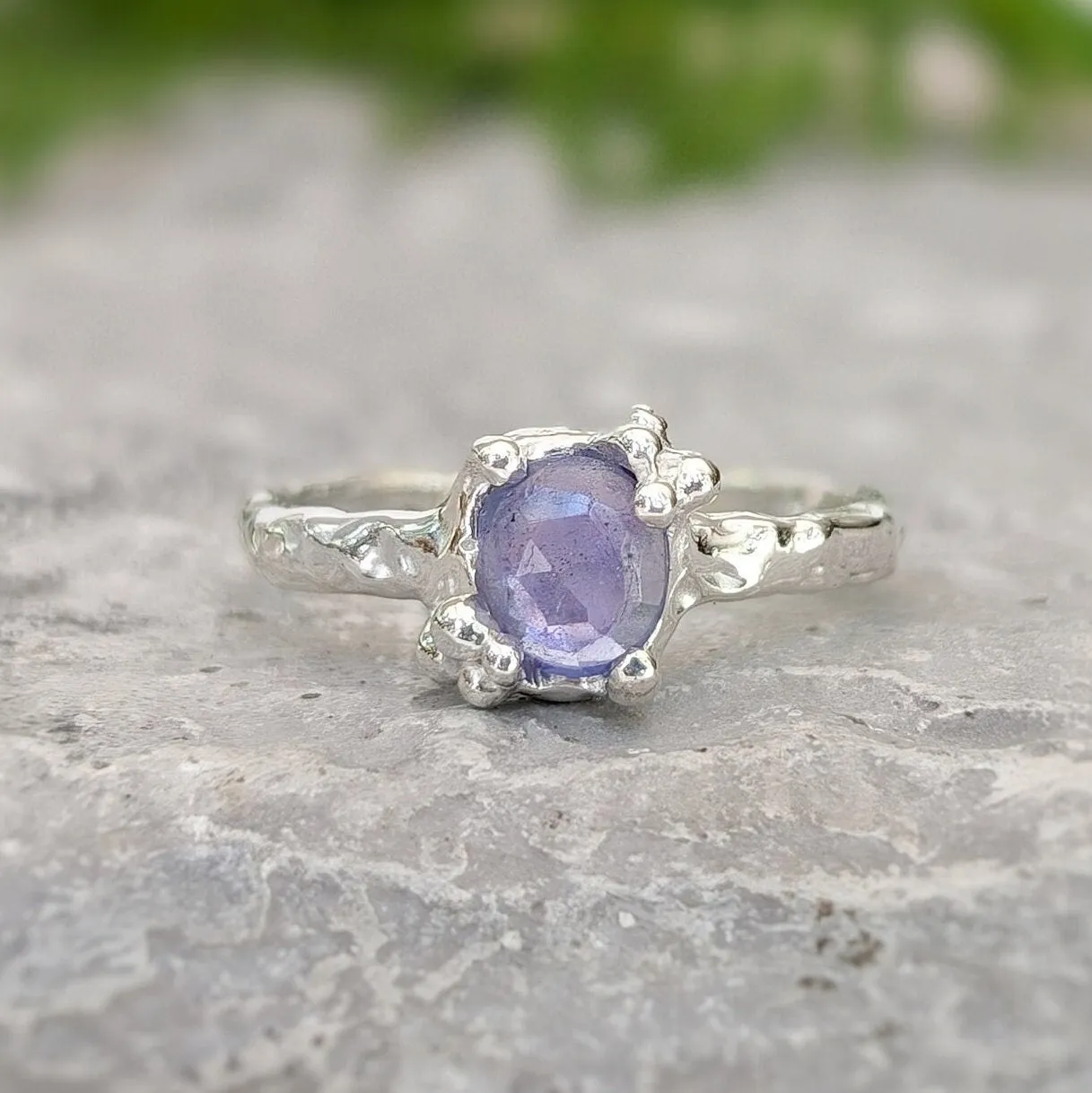Natural Tanzanite ring - Silver textured gemstone ring