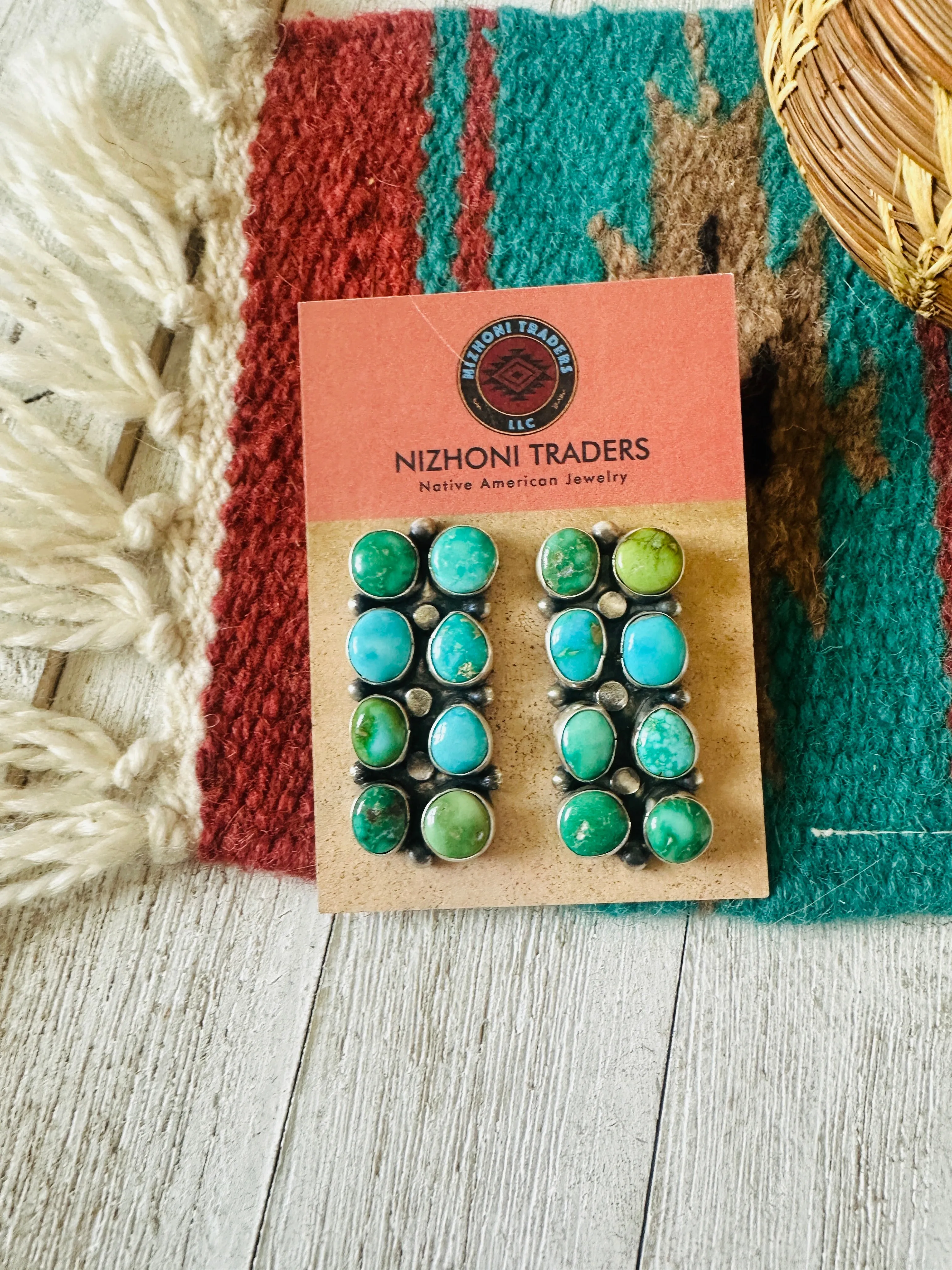 Navajo Multi Turquoise & Sterling Silver Cluster Earrings