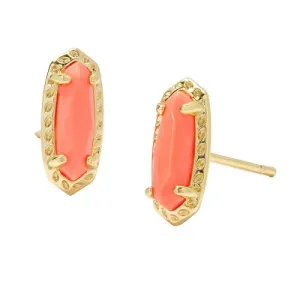 New - Kendra Scott Emma Magnesite 14K Gold Over Brass Stud Earrings - Coral Magnesite