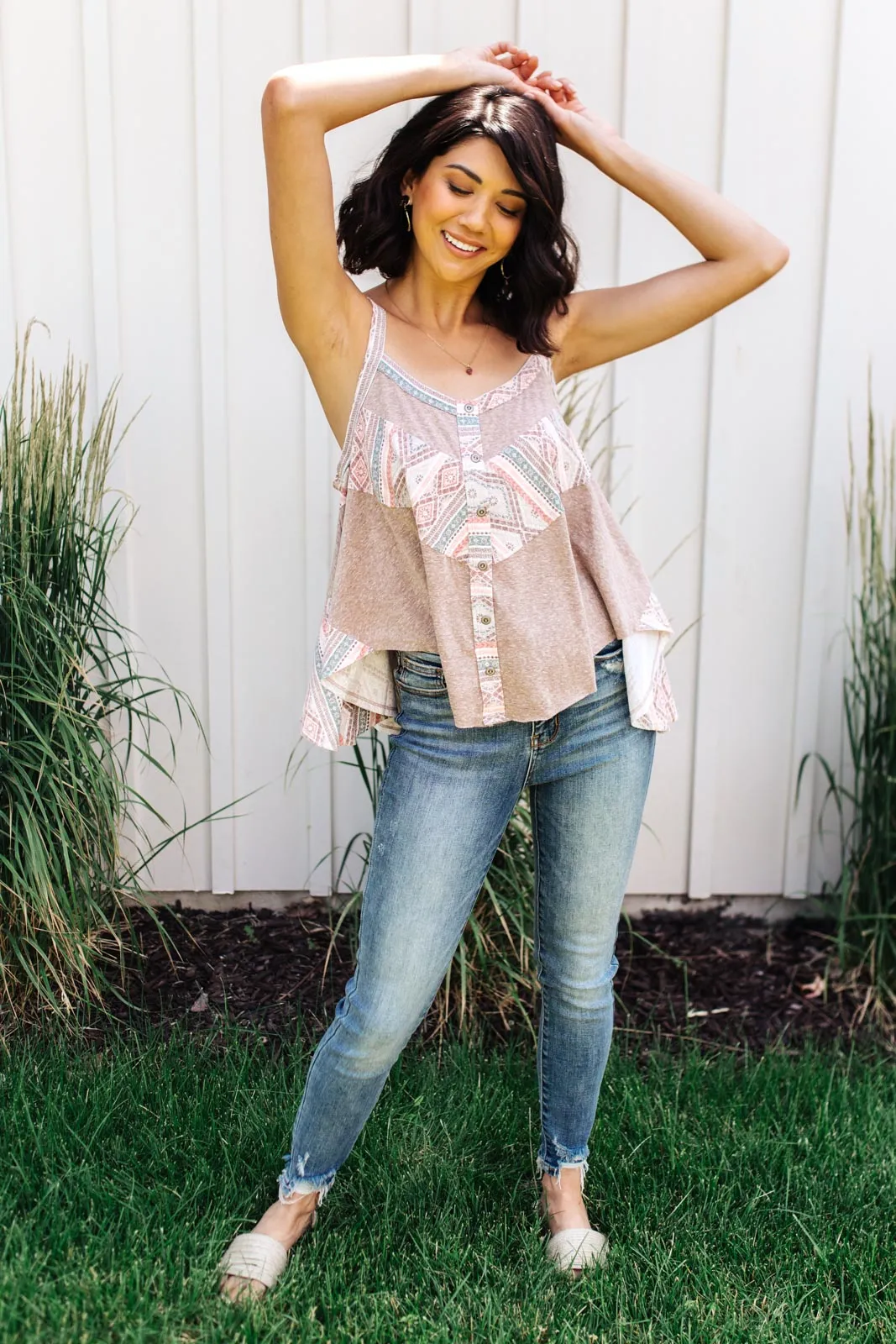 *Online Exclusive* Santa Fe Aztec Tank in Taupe