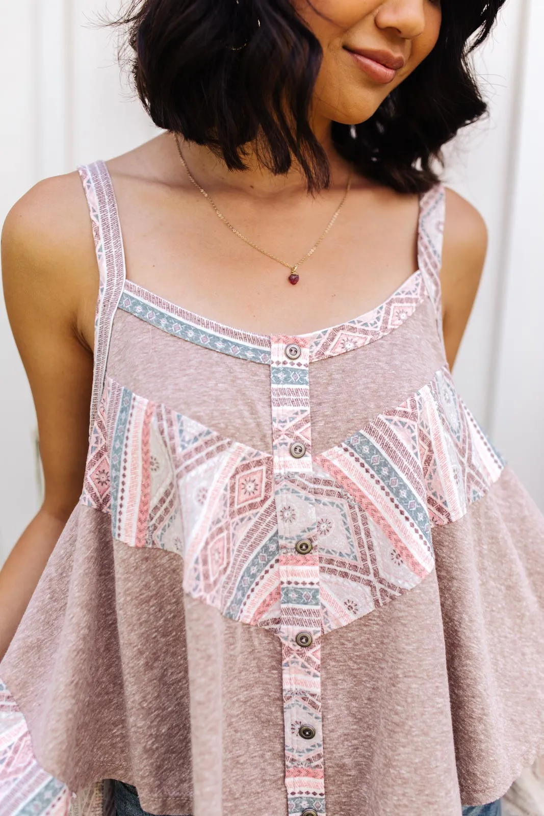 *Online Exclusive* Santa Fe Aztec Tank in Taupe