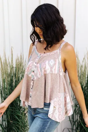 *Online Exclusive* Santa Fe Aztec Tank in Taupe
